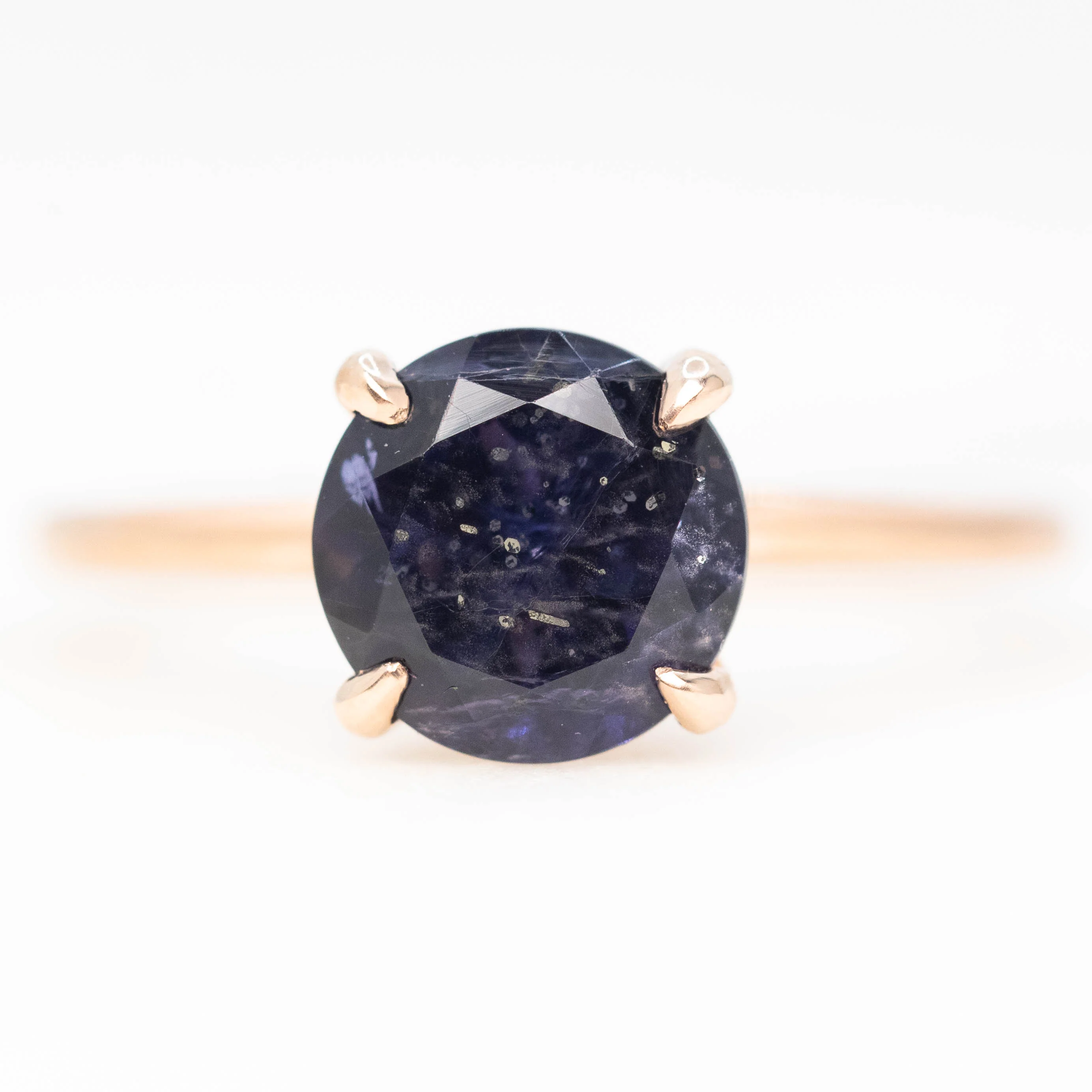 Emma Ring with a 1.63 Carat Round Iolite in 14k Rose Gold - Ready to Size and Ship