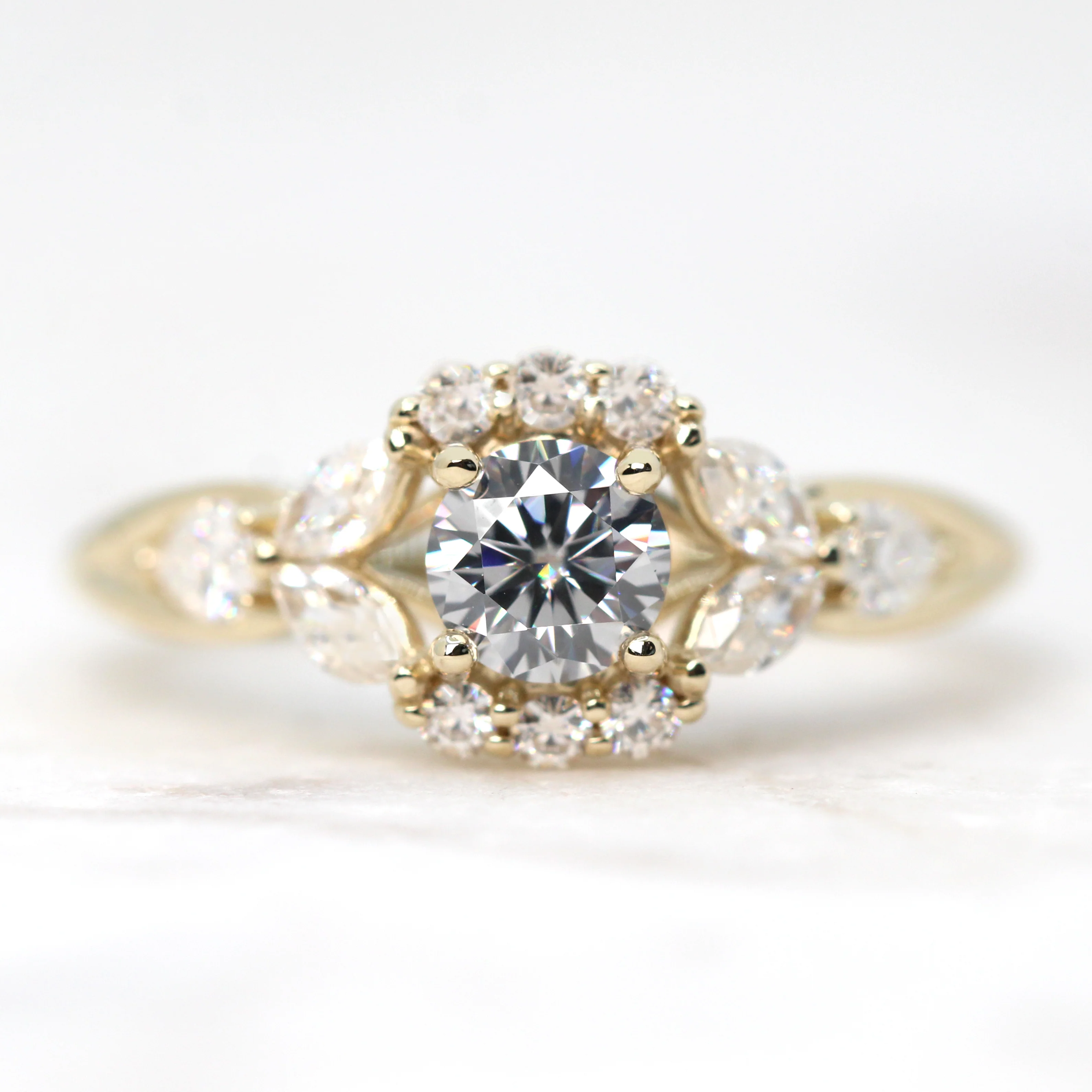 Endora Ring with a Round Gray Moissanite and Moissanite Accents - Made to Order
