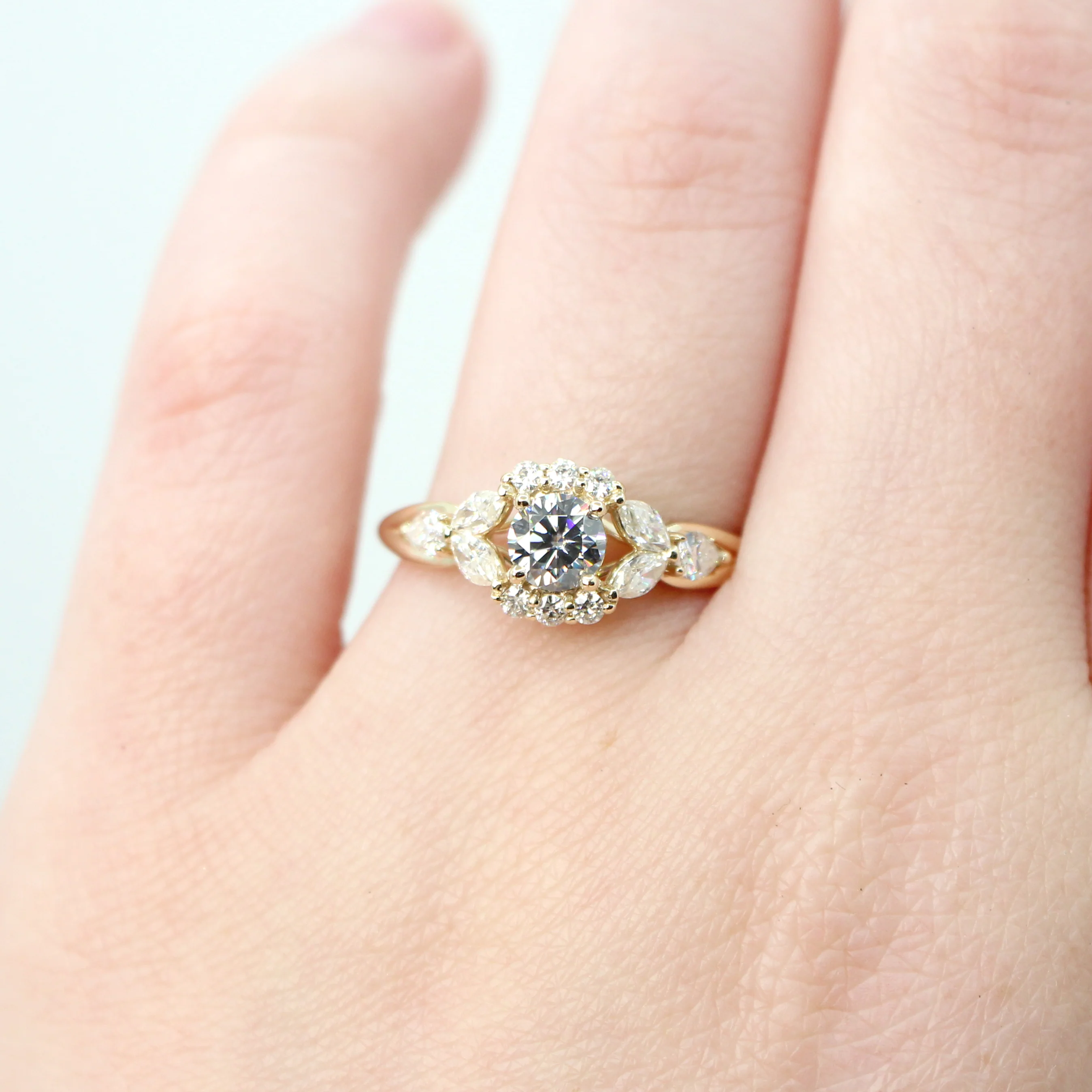 Endora Ring with a Round Gray Moissanite and Moissanite Accents - Made to Order - Image 2