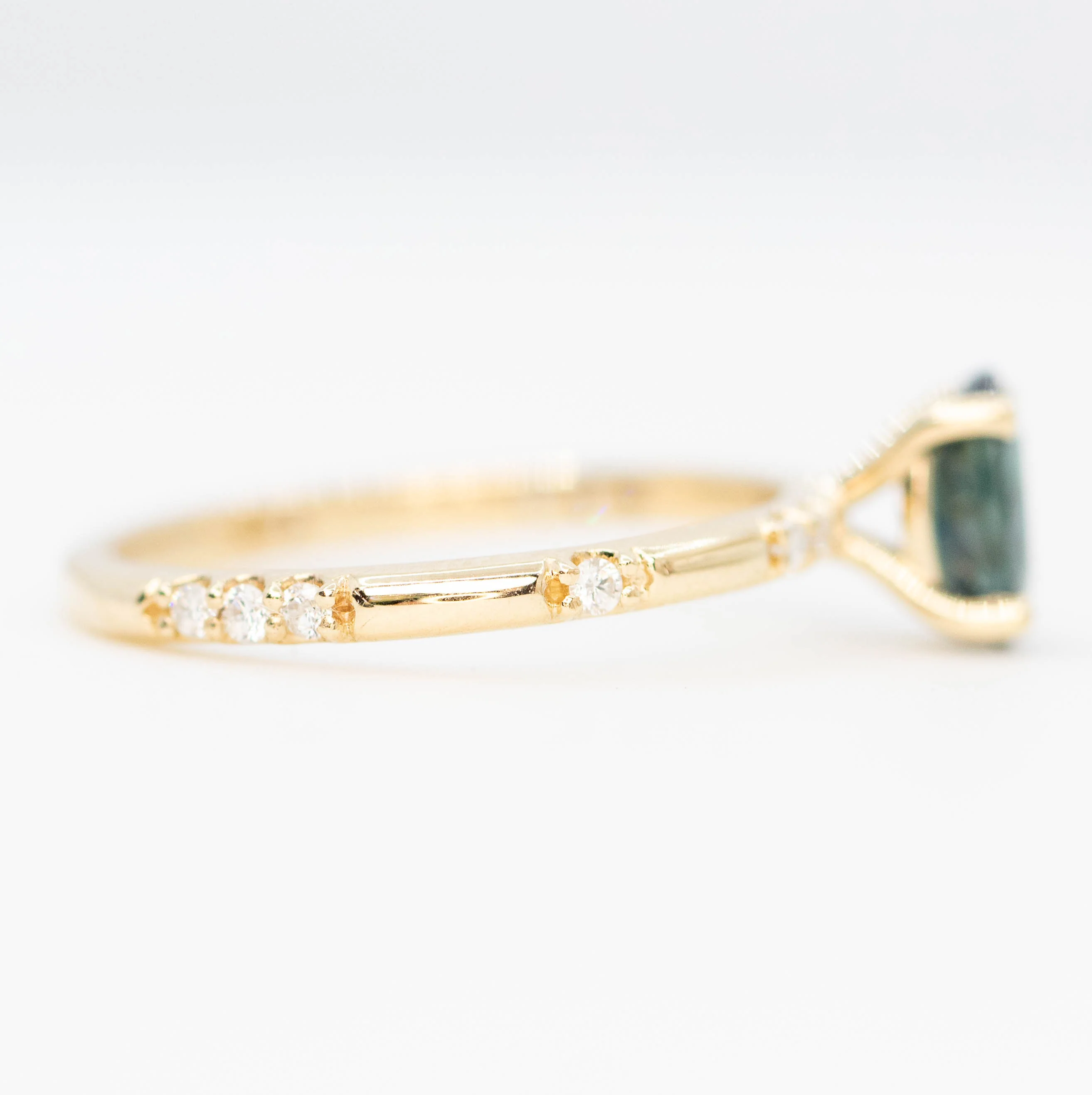 Estelle Ring with a 1.03 Carat Teal Oval Sapphire and White Accent Diamonds in 14k Yellow Gold - Ready to Size and Ship - Image 5
