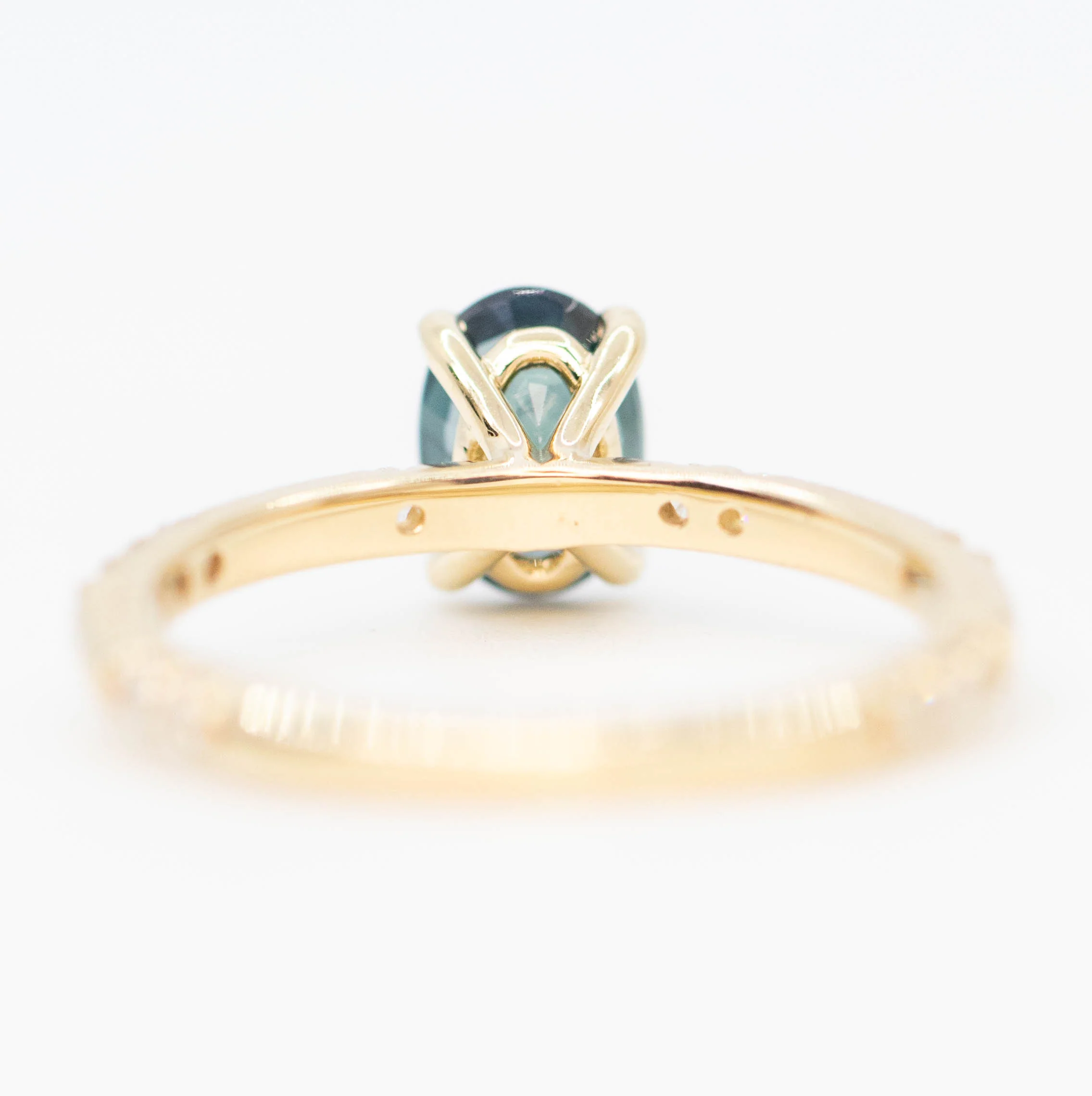 Estelle Ring with a 1.03 Carat Teal Oval Sapphire and White Accent Diamonds in 14k Yellow Gold - Ready to Size and Ship - Image 6