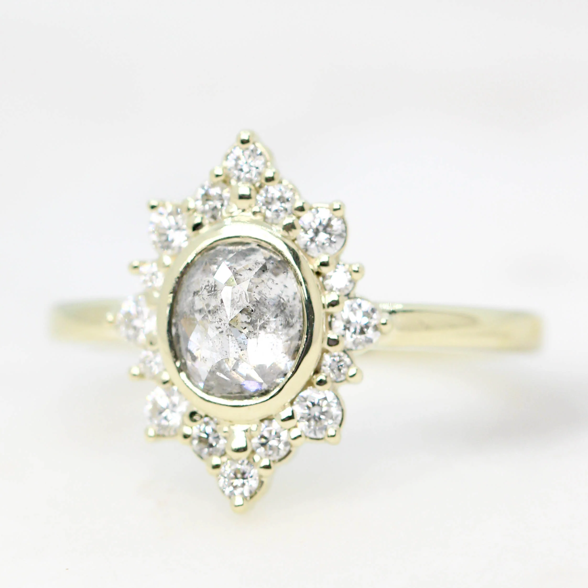 Estrella Ring with a 1.06 Carat Rose Cut Oval Salt and Pepper Diamond and White Accent Diamonds in 14k Green Gold - Ready to Size and Ship - Image 3
