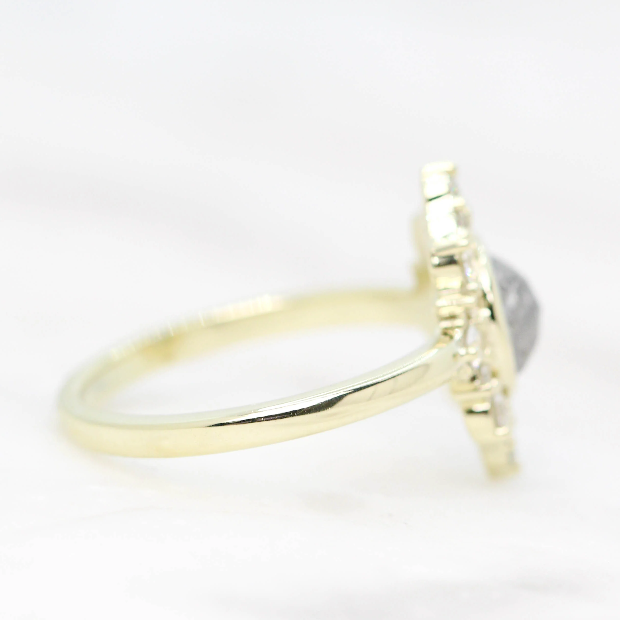 Estrella Ring with a 1.06 Carat Rose Cut Oval Salt and Pepper Diamond and White Accent Diamonds in 14k Green Gold - Ready to Size and Ship - Image 5