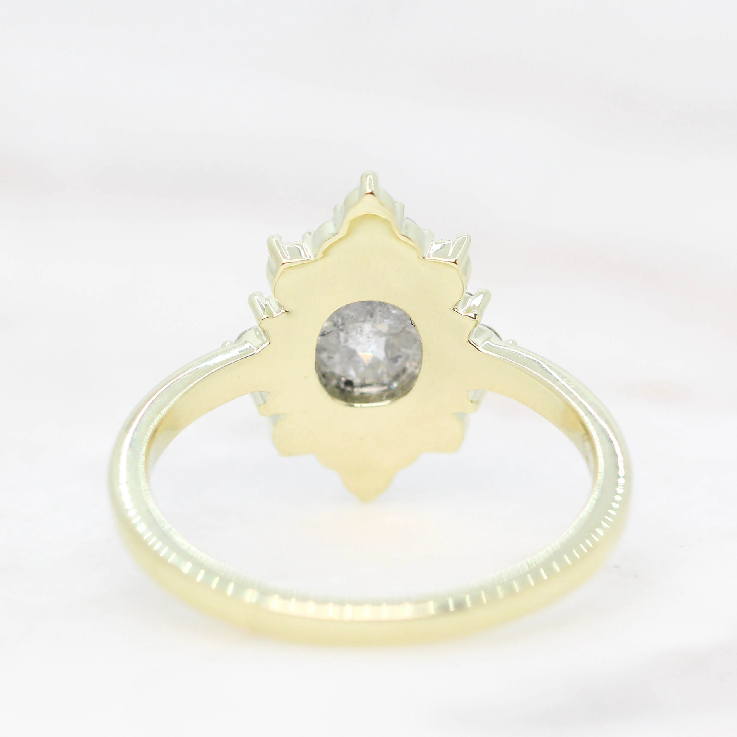 Estrella Ring with a 1.06 Carat Rose Cut Oval Salt and Pepper Diamond and White Accent Diamonds in 14k Green Gold - Ready to Size and Ship - Image 6