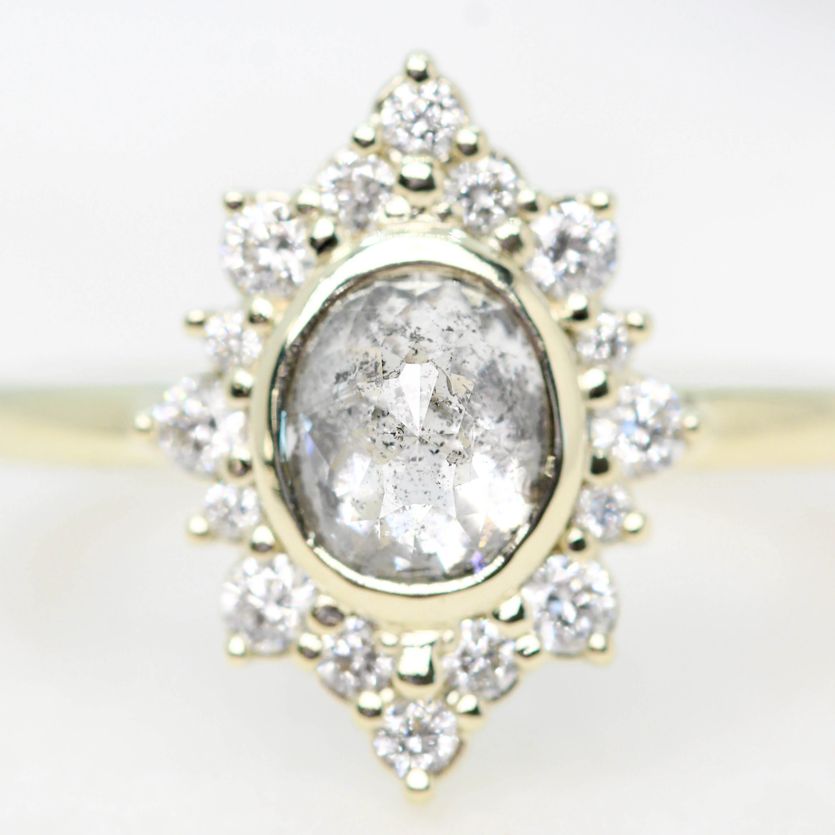 Estrella Ring with a 1.06 Carat Rose Cut Oval Salt and Pepper Diamond and White Accent Diamonds in 14k Green Gold - Ready to Size and Ship - Image 7