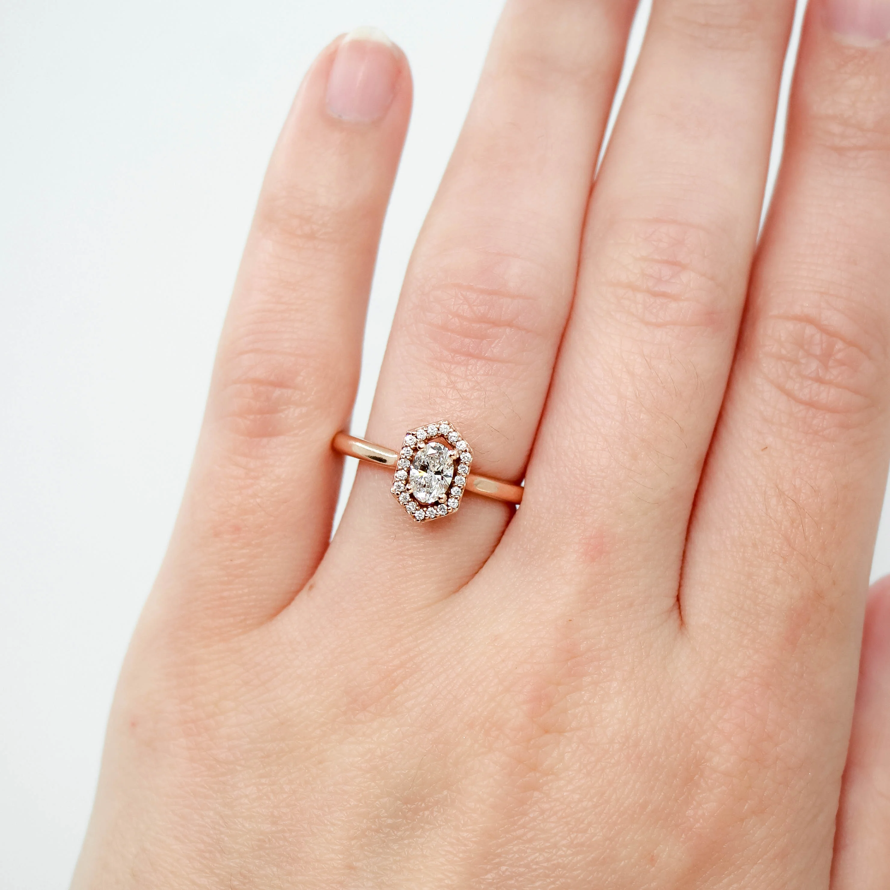 Etta Ring with a 0.37 Carat Oval Lab Grown Certified Diamond in 10k Rose Gold - Ready to Size and Ship - Image 2