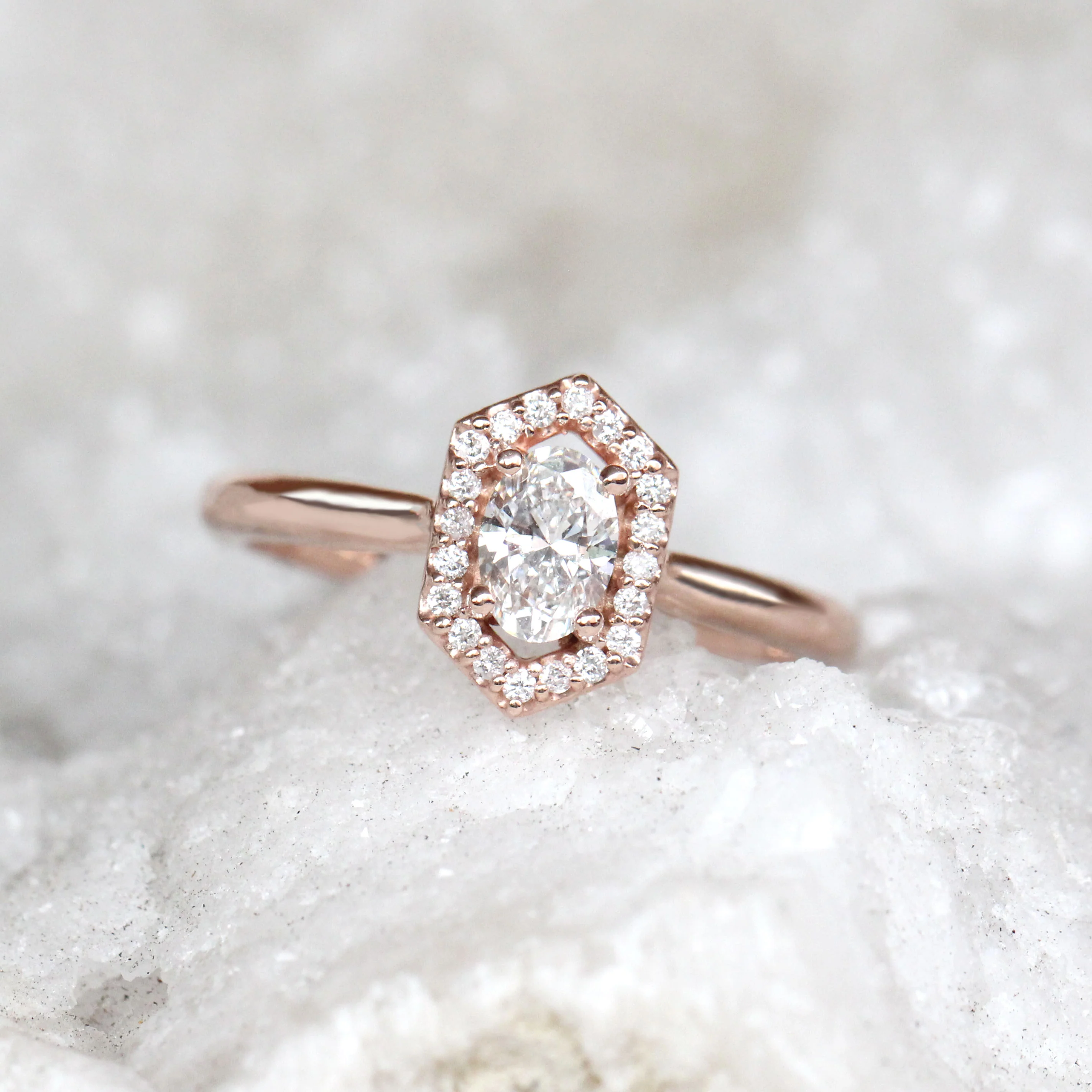 Etta Ring with a 0.37 Carat Oval Lab Grown Certified Diamond in 10k Rose Gold - Ready to Size and Ship - Image 9