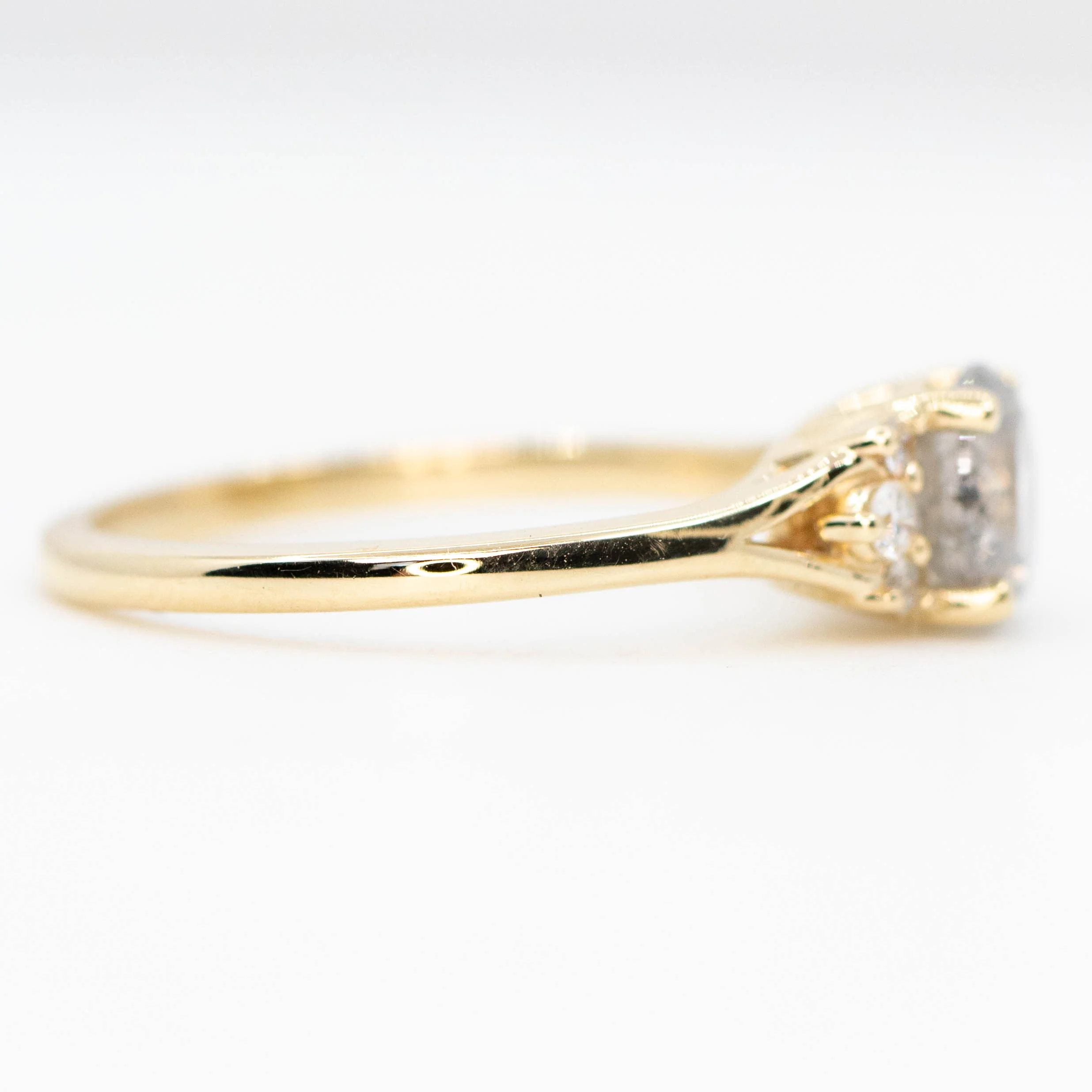 Evie Ring with a 1.20 Carat Gray Salt and Pepper Diamond and White Accent Diamonds in 14k Yellow Gold - Ready to Size and Ship - Image 5