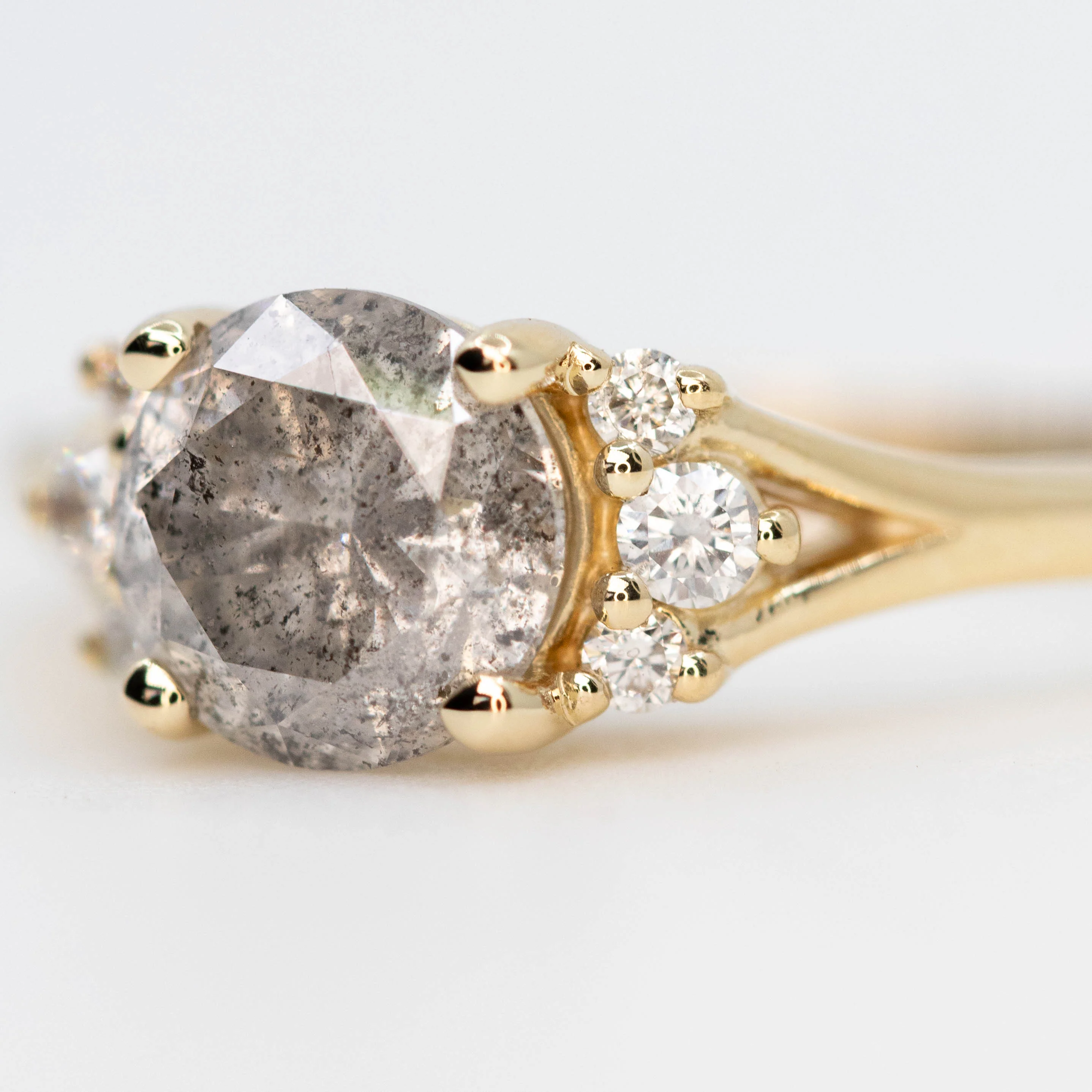 Evie Ring with a 1.20 Carat Gray Salt and Pepper Diamond and White Accent Diamonds in 14k Yellow Gold - Ready to Size and Ship - Image 8