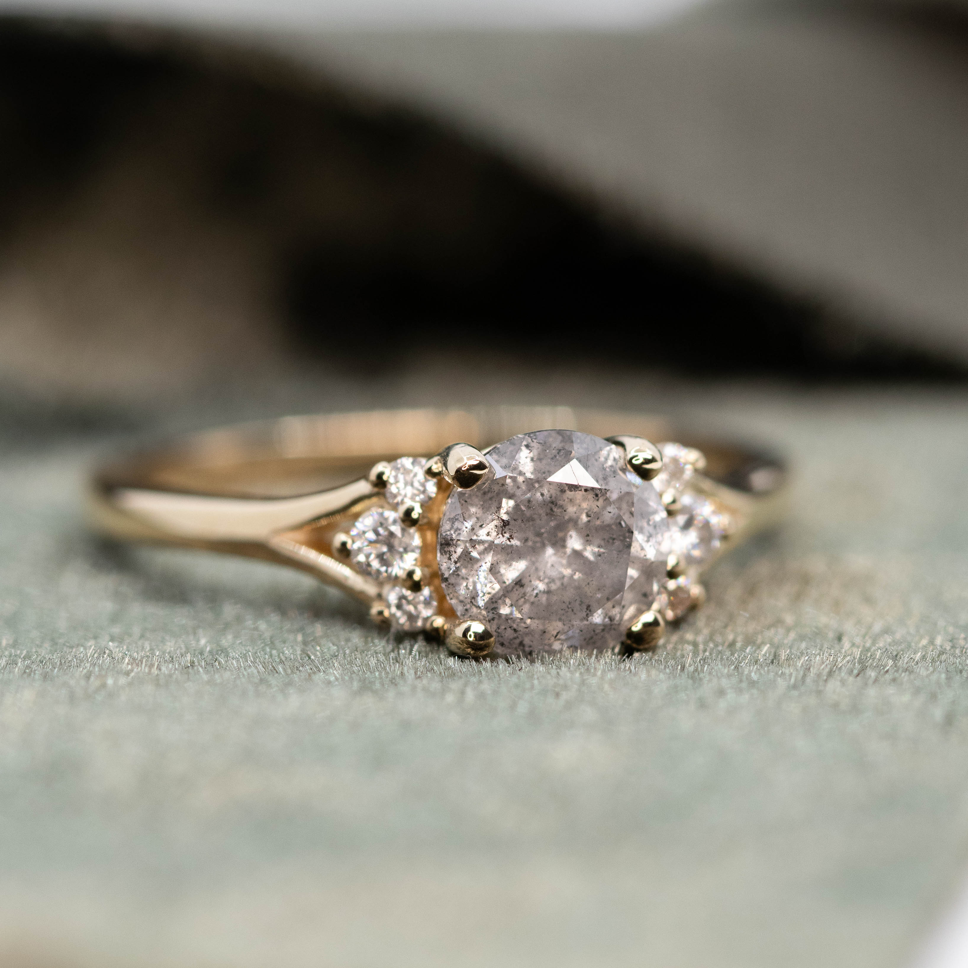 Evie Ring with a 1.20 Carat Gray Salt and Pepper Diamond and White Accent Diamonds in 14k Yellow Gold - Ready to Size and Ship - Image 9