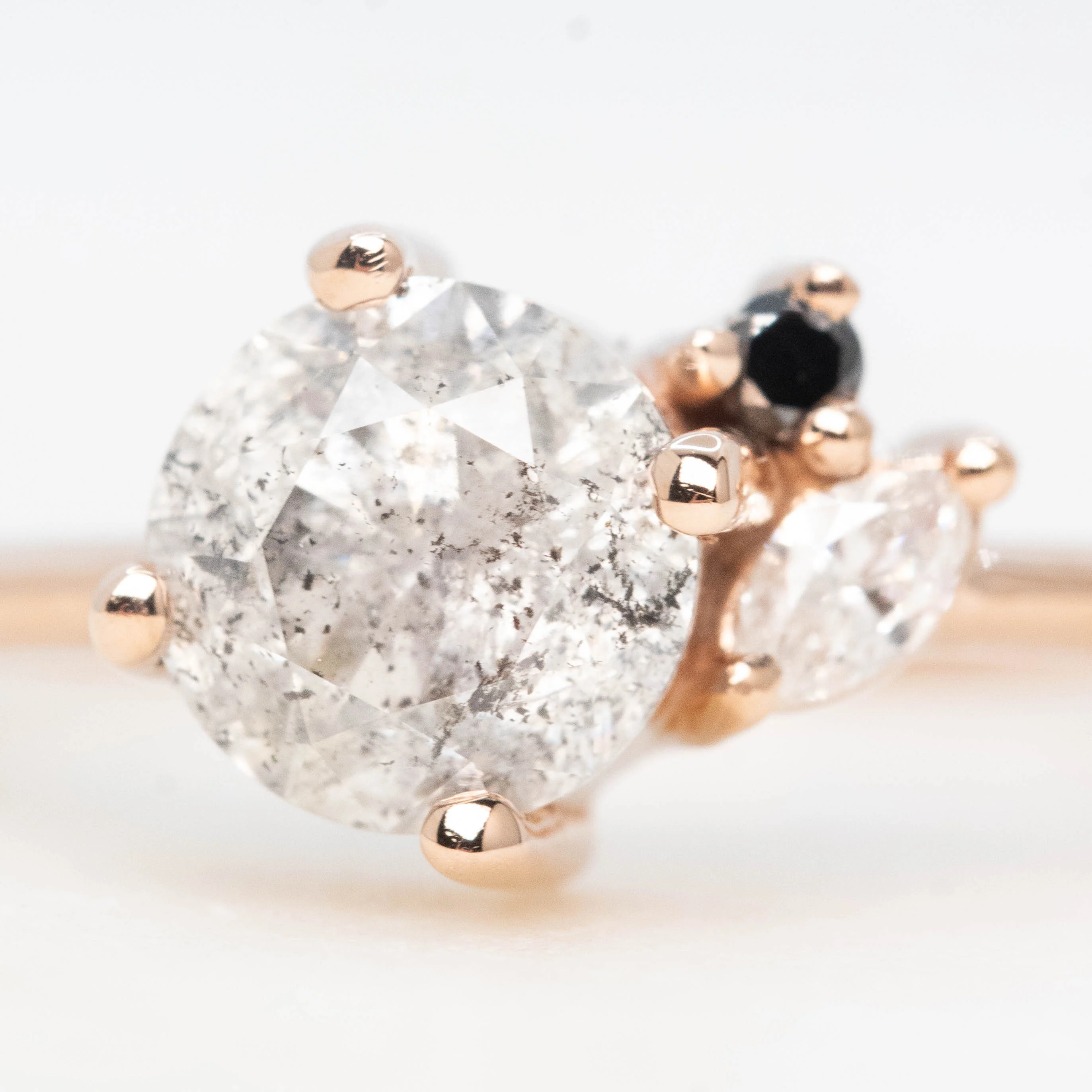 Francine Ring with a 1.34 Carat Round Gray Salt and Pepper Diamond and Black and White Accent Diamonds in 14k Rose Gold - Ready to Size and Ship - Image 7