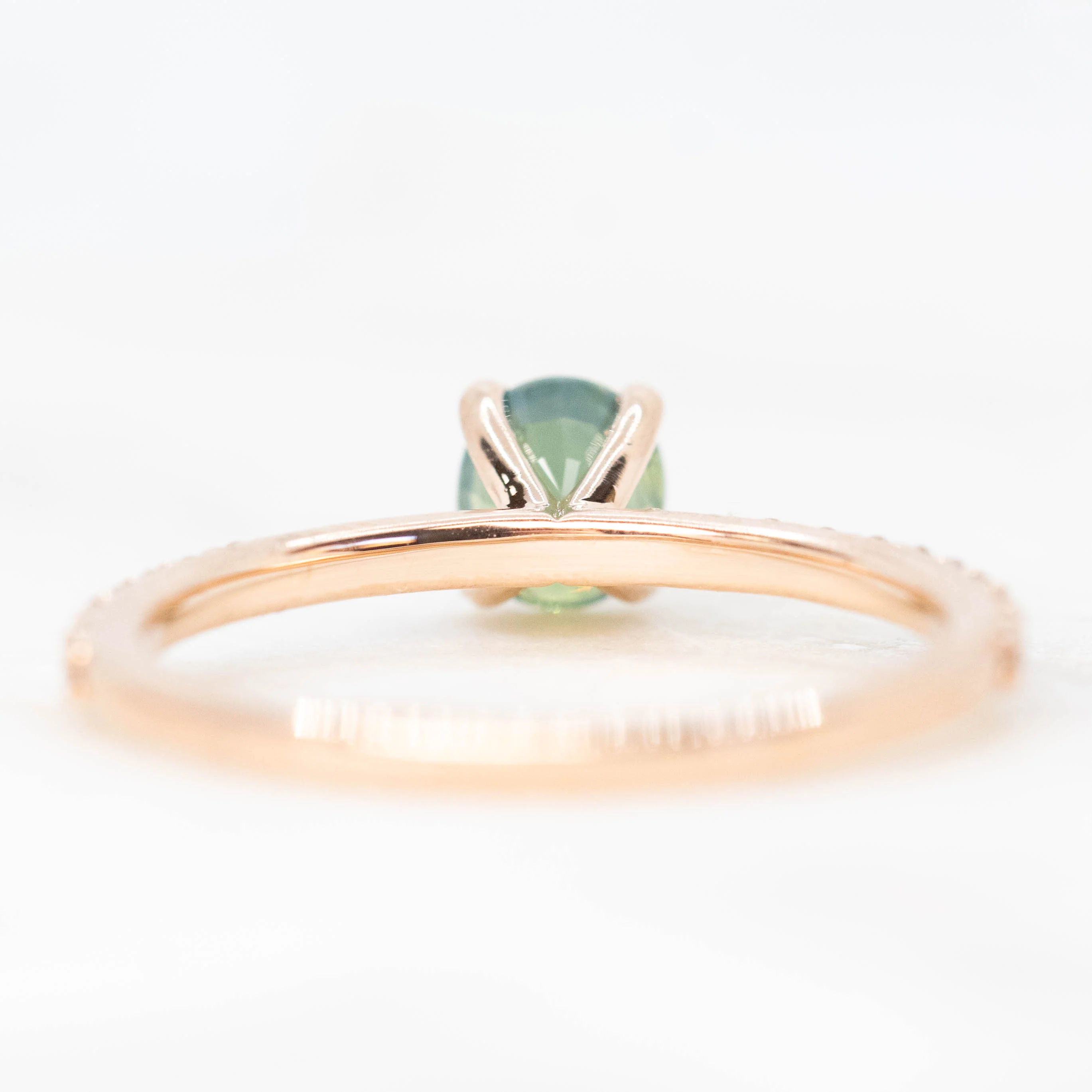Gayle Ring with a 0.85 Carat Opalescent Teal Oval Sapphire and White Accent Diamonds in 14k Rose Gold - Ready to Size and Ship - Image 6