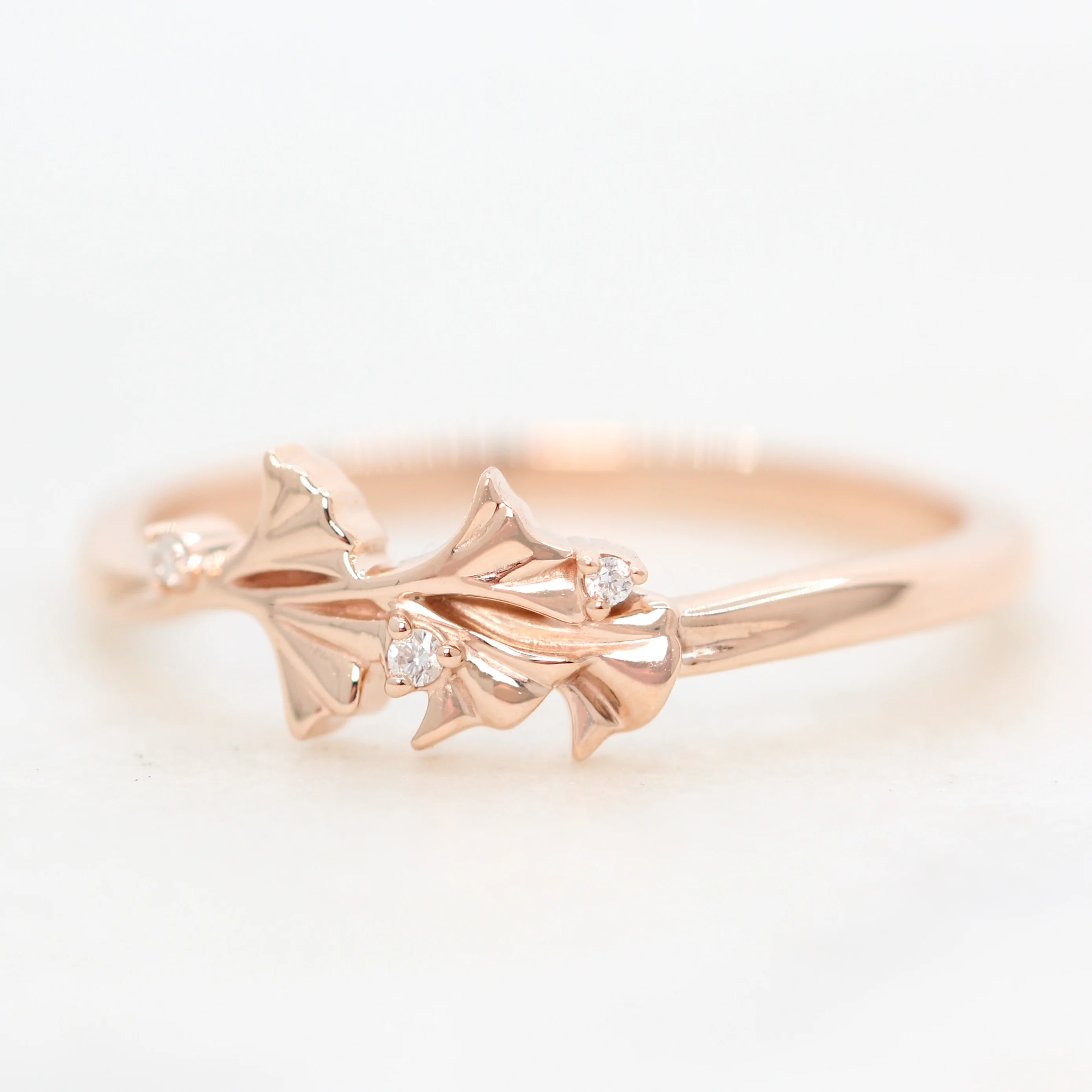 Gingko Leaf Ring with Diamond Accents - Made to Order - Image 3