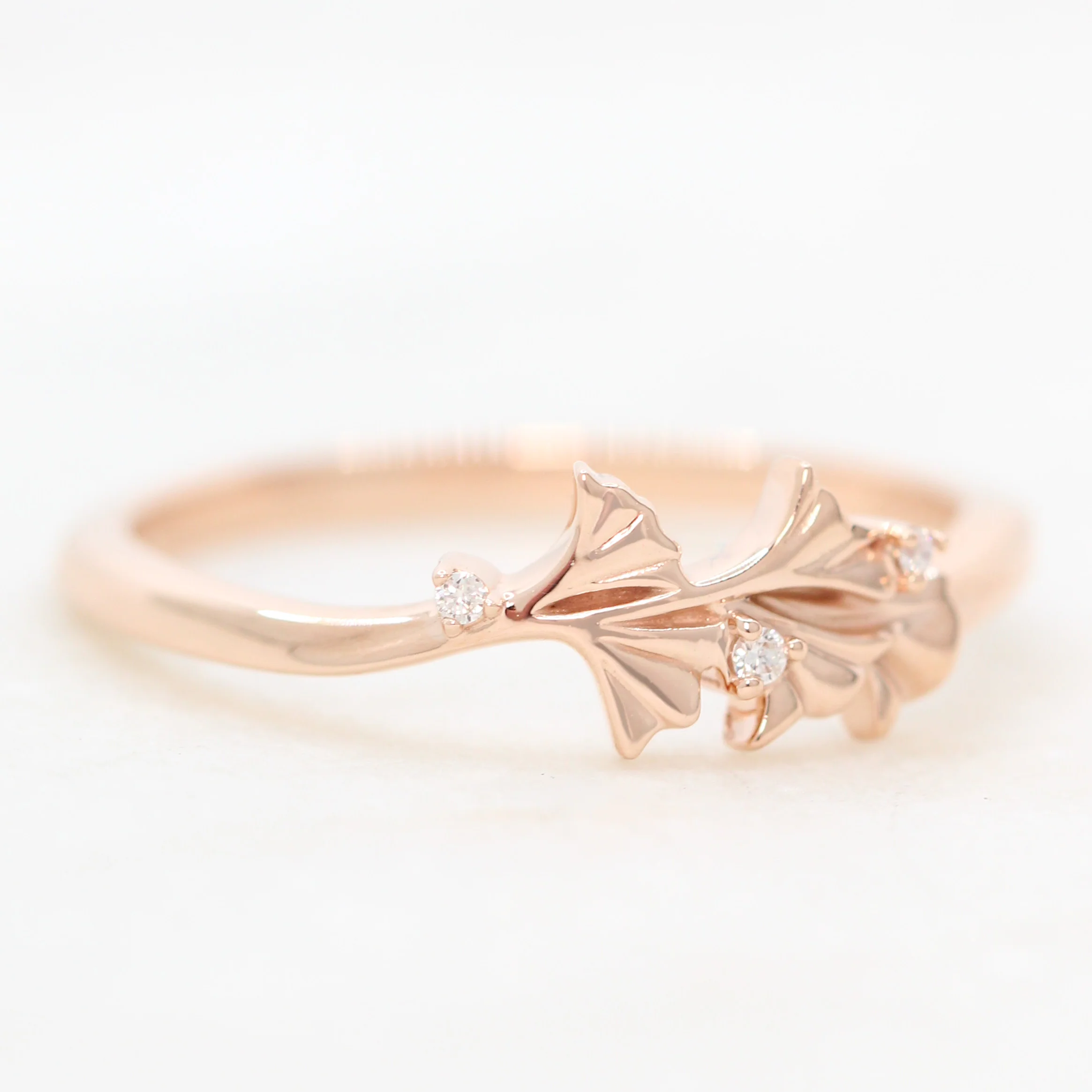 Gingko Leaf Ring with Diamond Accents - Made to Order - Image 4