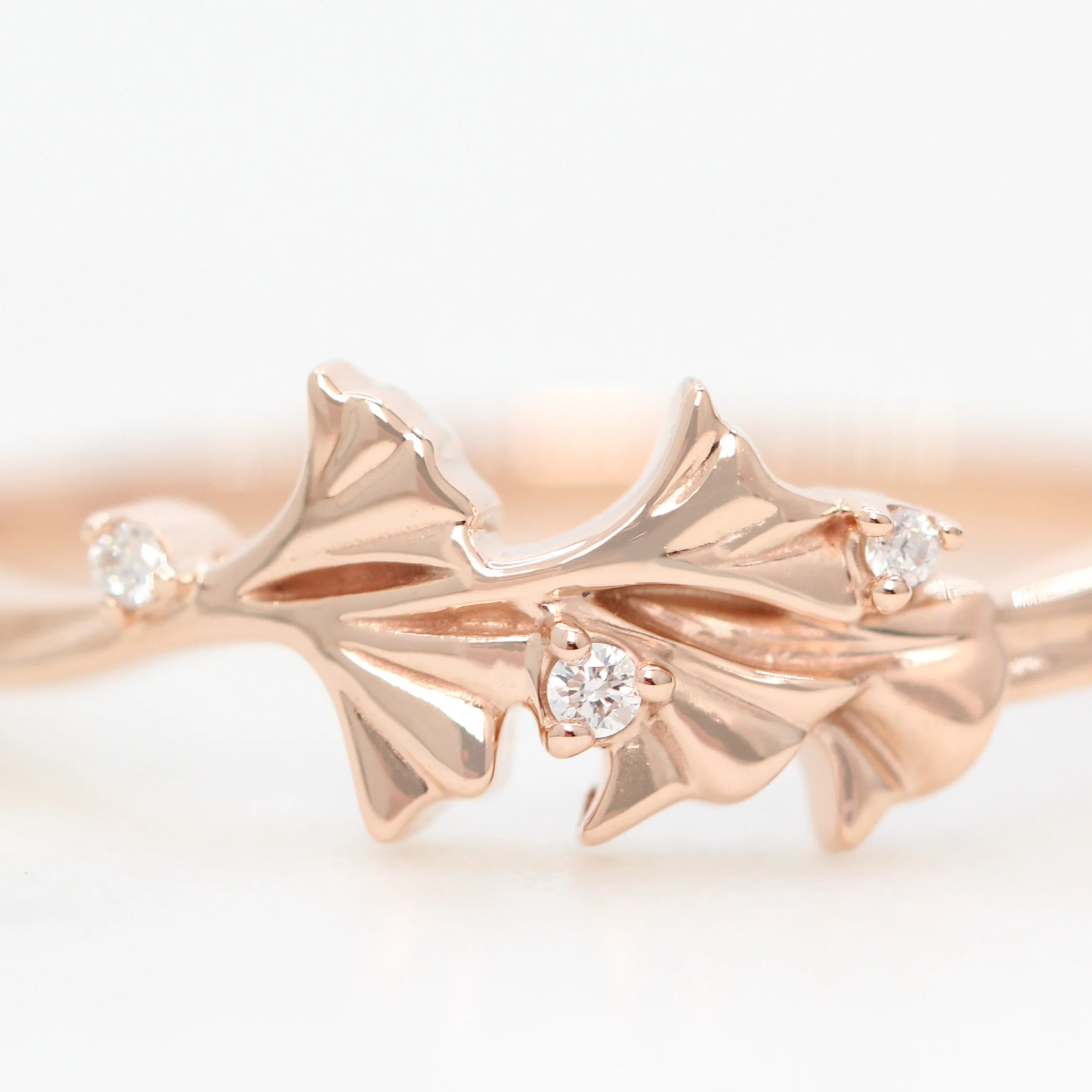 Gingko Leaf Ring with Diamond Accents - Made to Order - Image 7