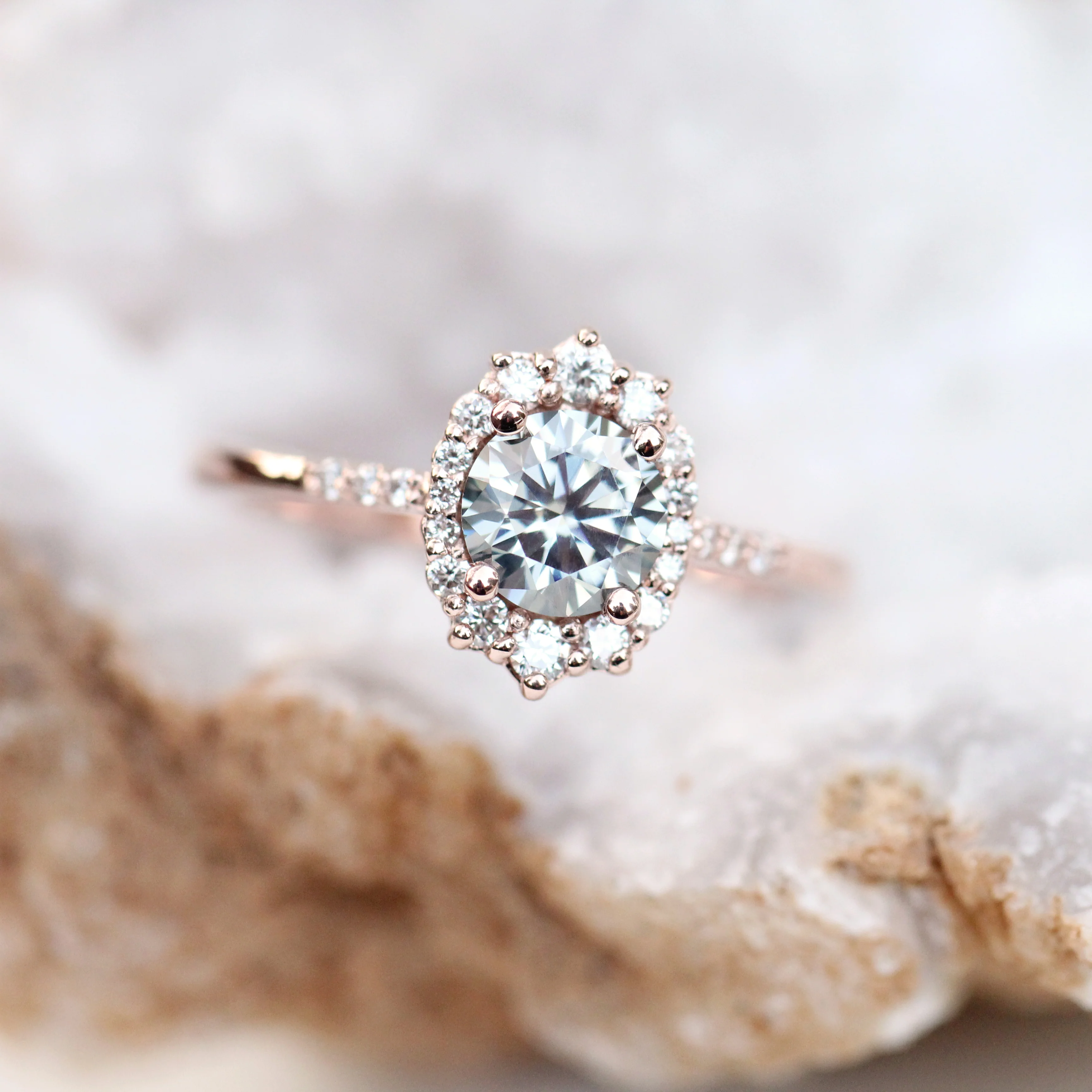 Grace Ring with a Round Gray Moissanite and White Diamond Accents - Made to Order - Image 8