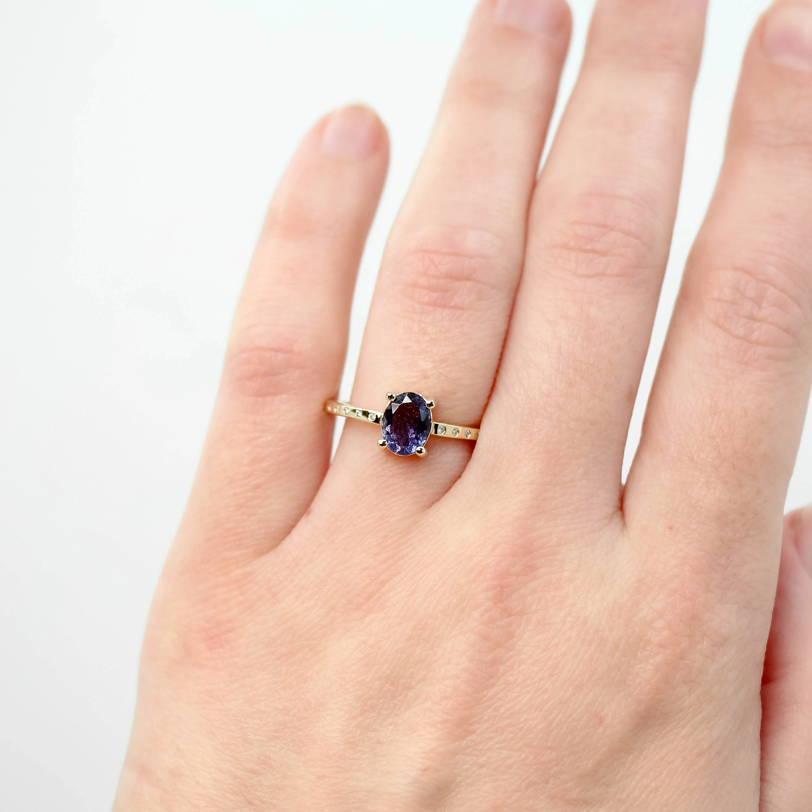 Heath Ring with a 0.74 Carat Oval Iolite and White Accent Diamonds in 14k Yellow Gold - Ready to Size and Ship - Image 2