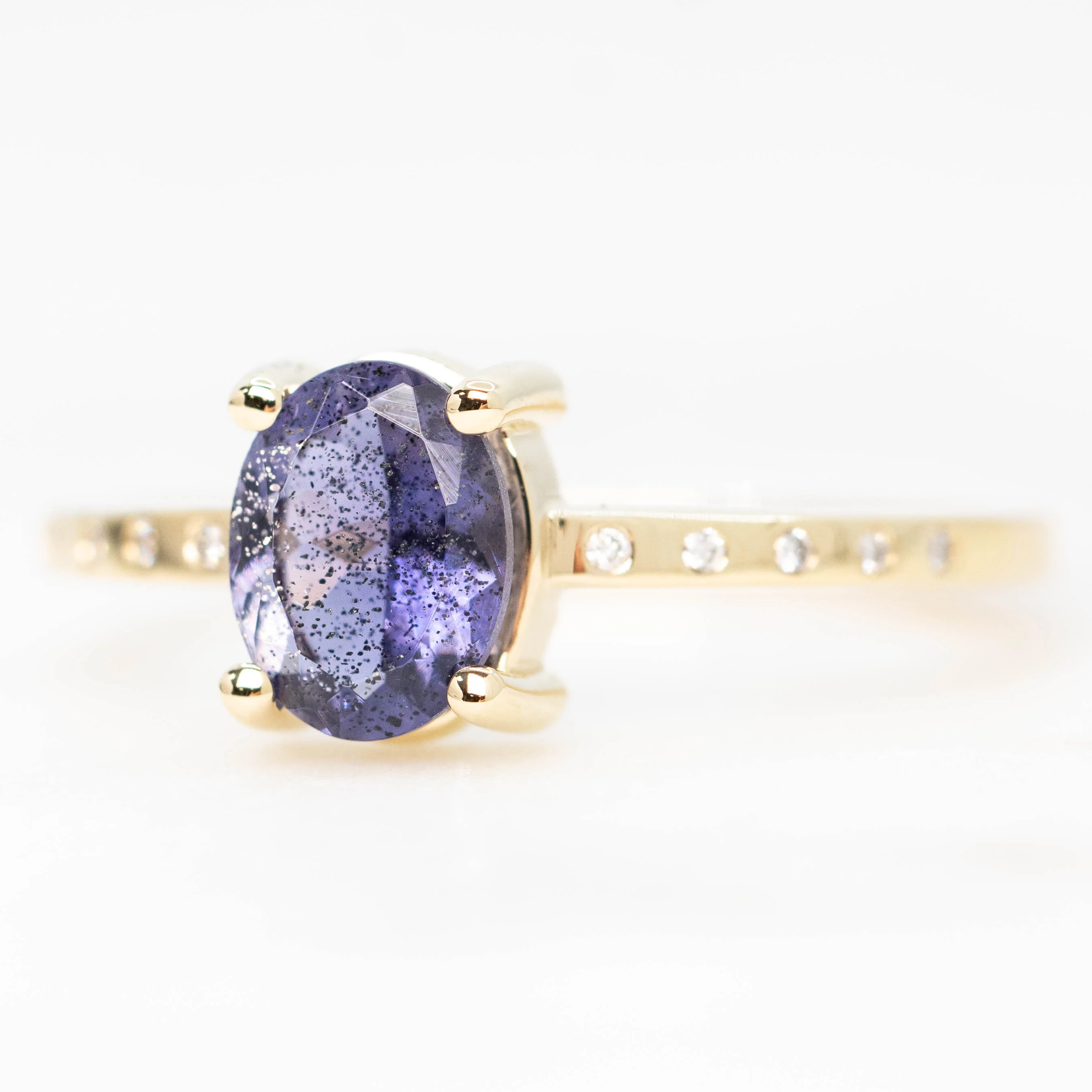 Heath Ring with a 0.74 Carat Oval Iolite and White Accent Diamonds in 14k Yellow Gold - Ready to Size and Ship - Image 3