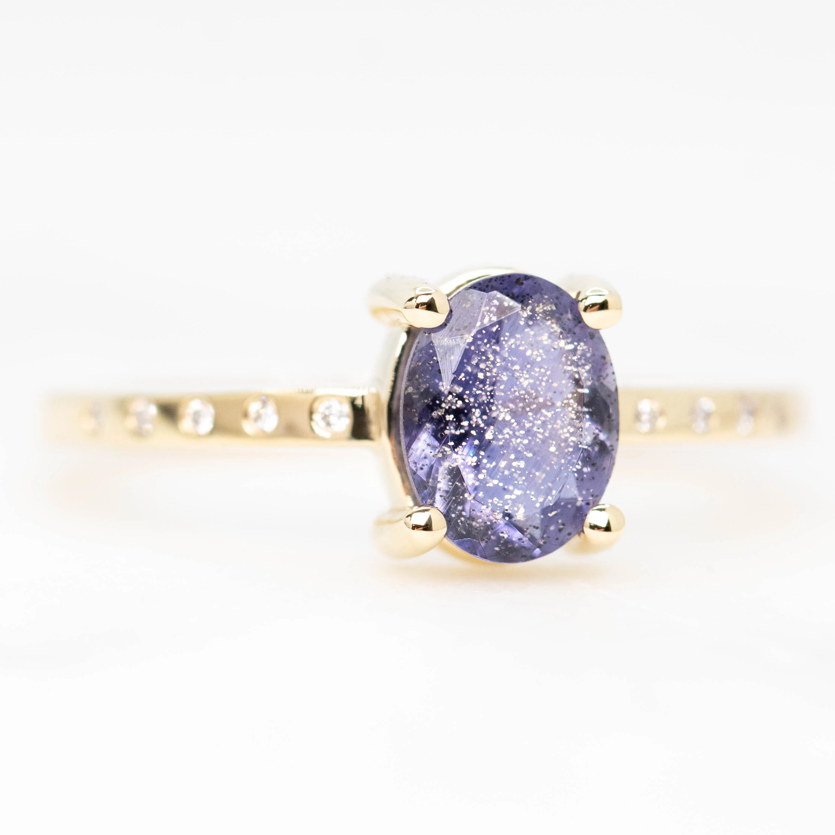 Heath Ring with a 0.74 Carat Oval Iolite and White Accent Diamonds in 14k Yellow Gold - Ready to Size and Ship - Image 4