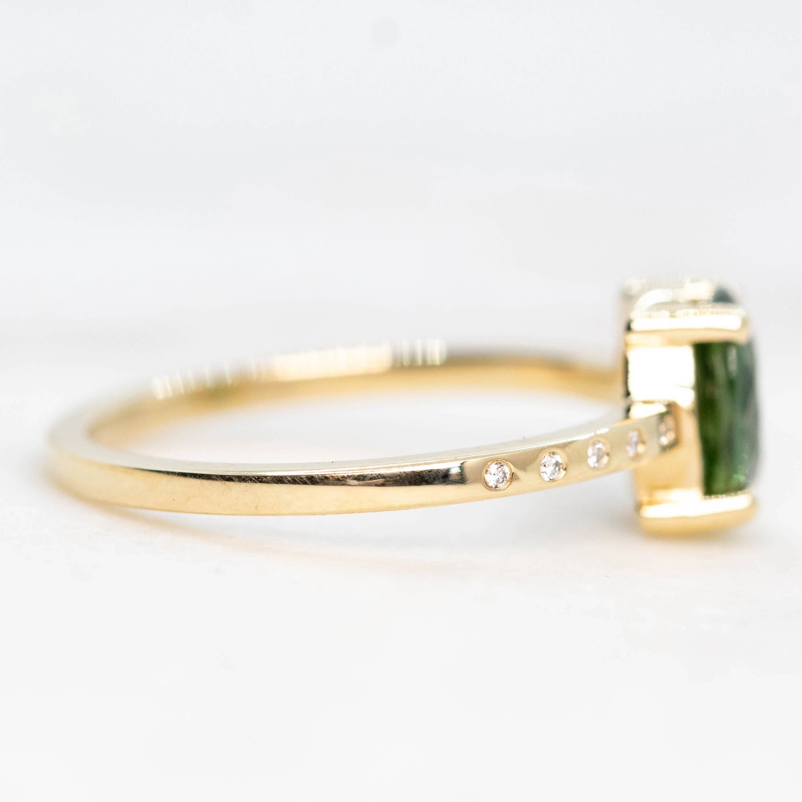 Heath Ring with a 1.20 Carat Green Oval Sapphire and White Accent Diamonds in 14k Yellow Gold - Ready to Size and Ship - Image 5