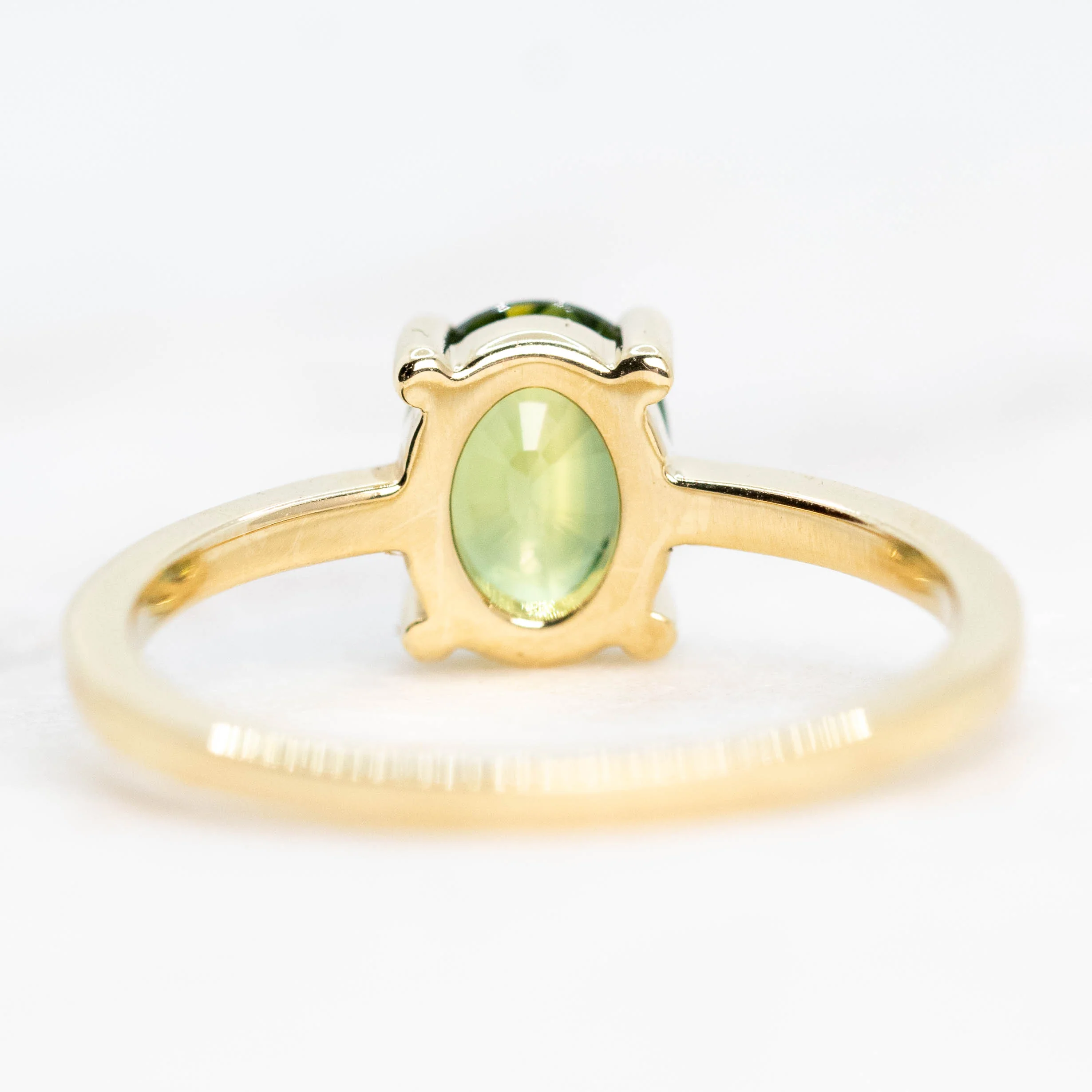 Heath Ring with a 1.20 Carat Green Oval Sapphire and White Accent Diamonds in 14k Yellow Gold - Ready to Size and Ship - Image 6