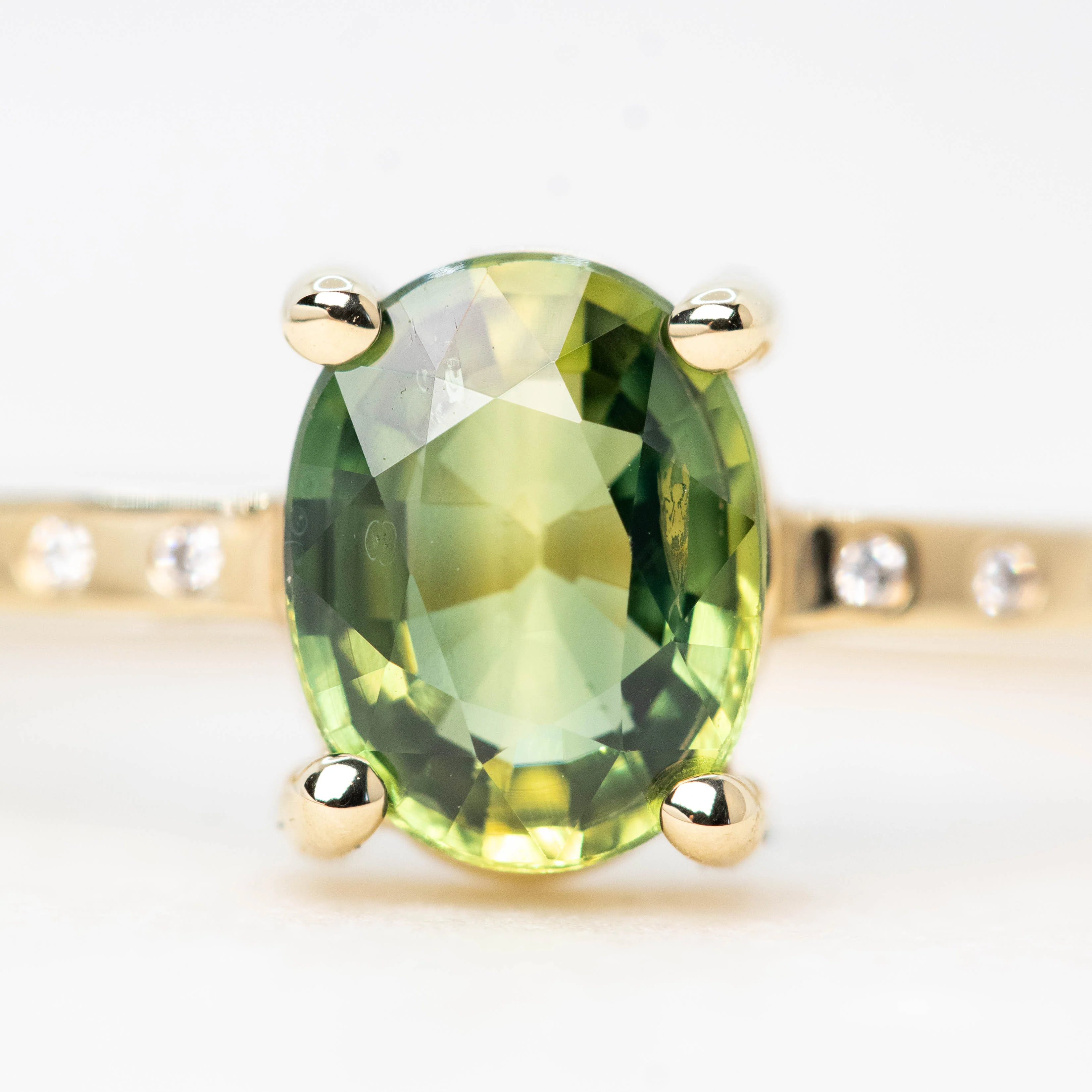 Heath Ring with a 1.20 Carat Green Oval Sapphire and White Accent Diamonds in 14k Yellow Gold - Ready to Size and Ship - Image 7