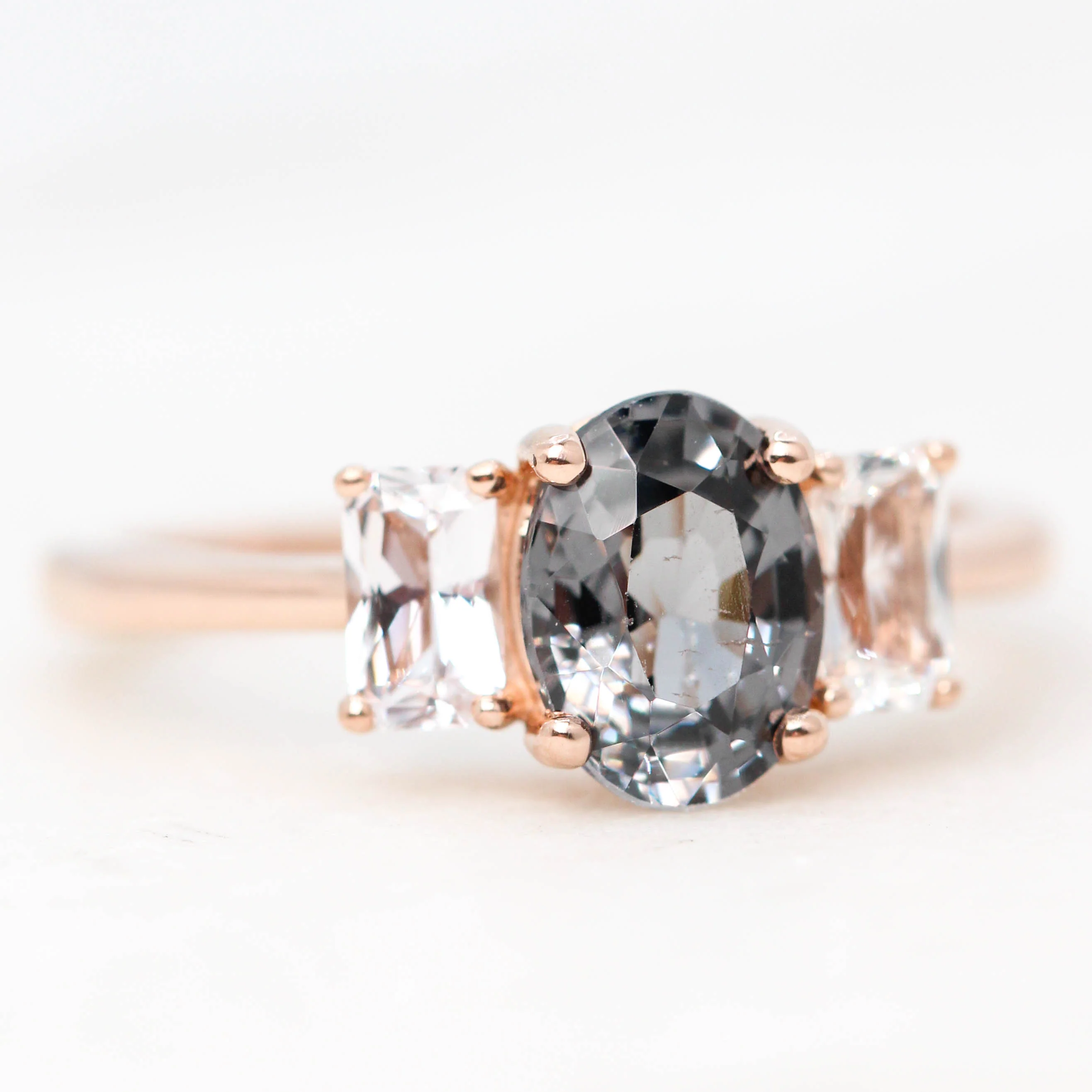 Hellen Ring with a 1.35 Carat Oval Spinel and White Sapphire Accents in 14k Rose Gold - Ready to Size and Ship - Image 4