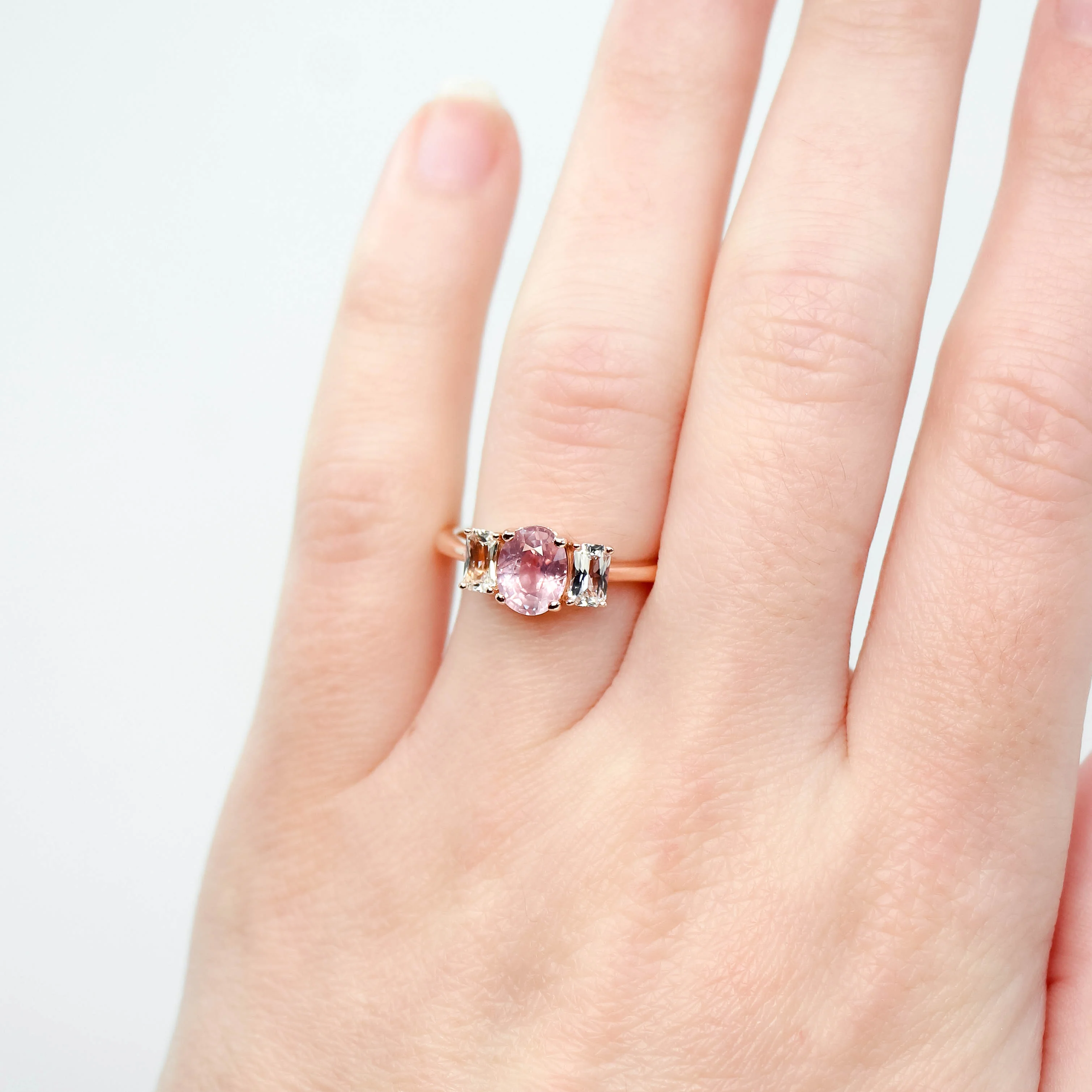 Hellen Ring with a 1.38 Carat Pink Oval Sapphire and White Sapphire Accents in 14k Rose Gold - Ready to Size and Ship - Image 2