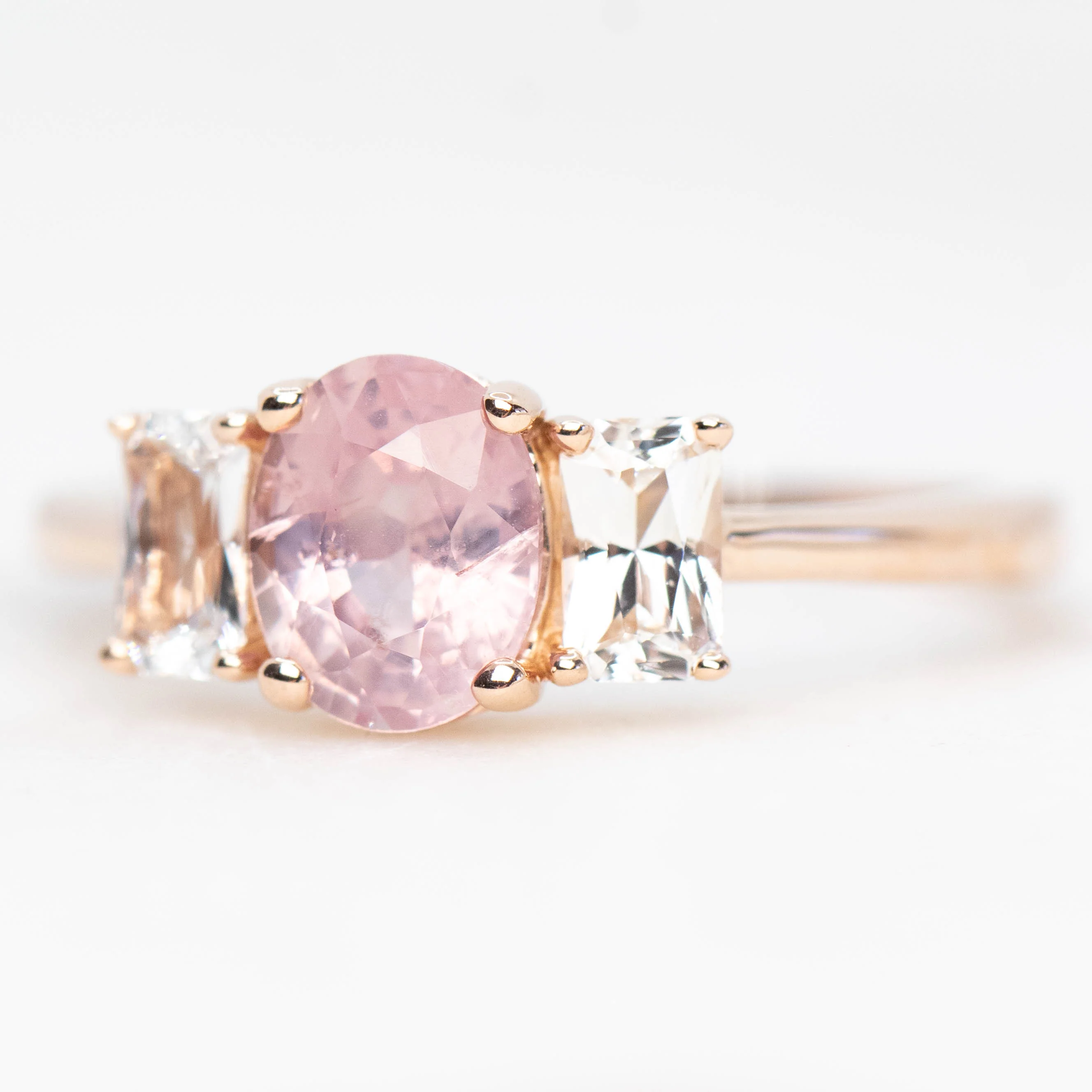 Hellen Ring with a 1.38 Carat Pink Oval Sapphire and White Sapphire Accents in 14k Rose Gold - Ready to Size and Ship - Image 3