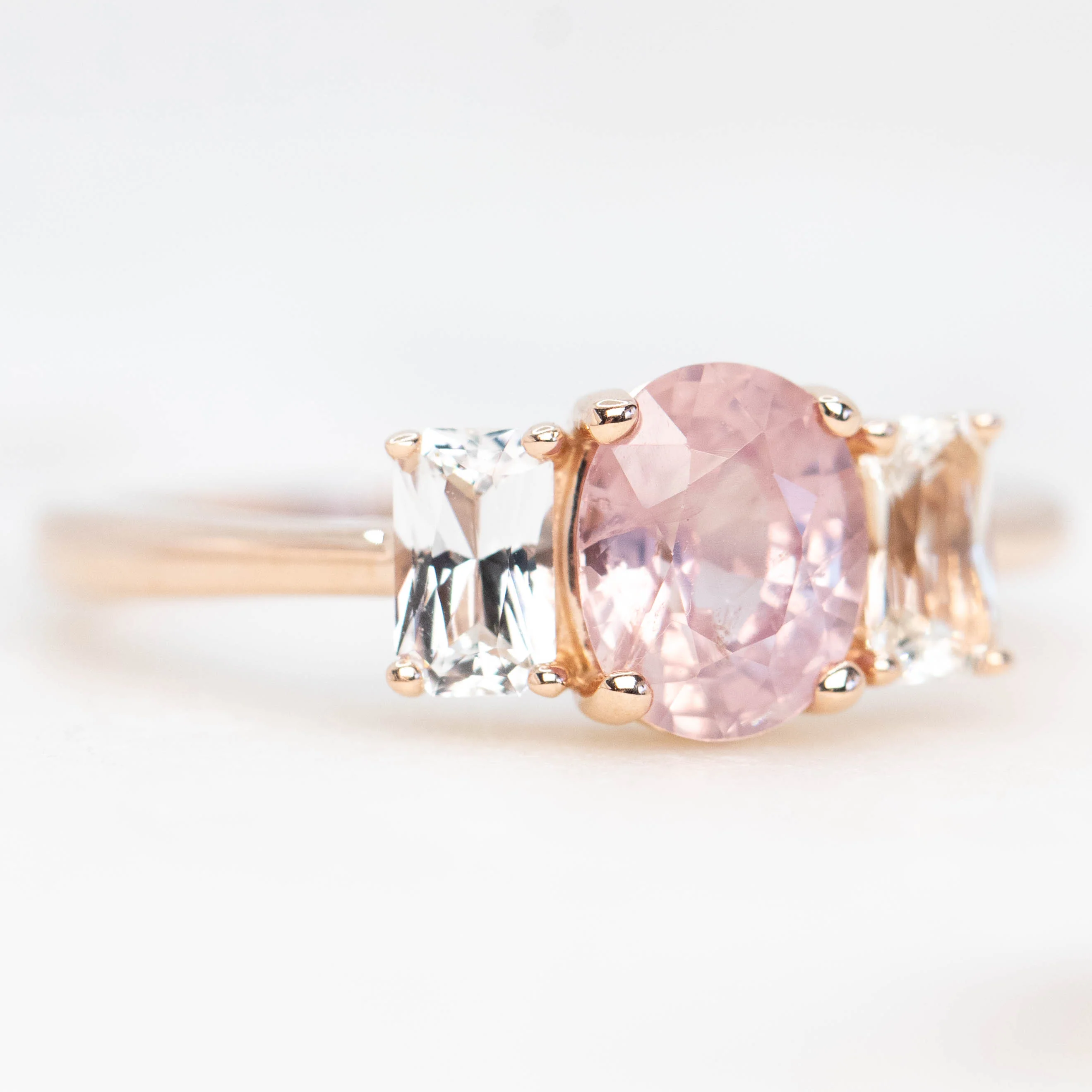Hellen Ring with a 1.38 Carat Pink Oval Sapphire and White Sapphire Accents in 14k Rose Gold - Ready to Size and Ship - Image 4