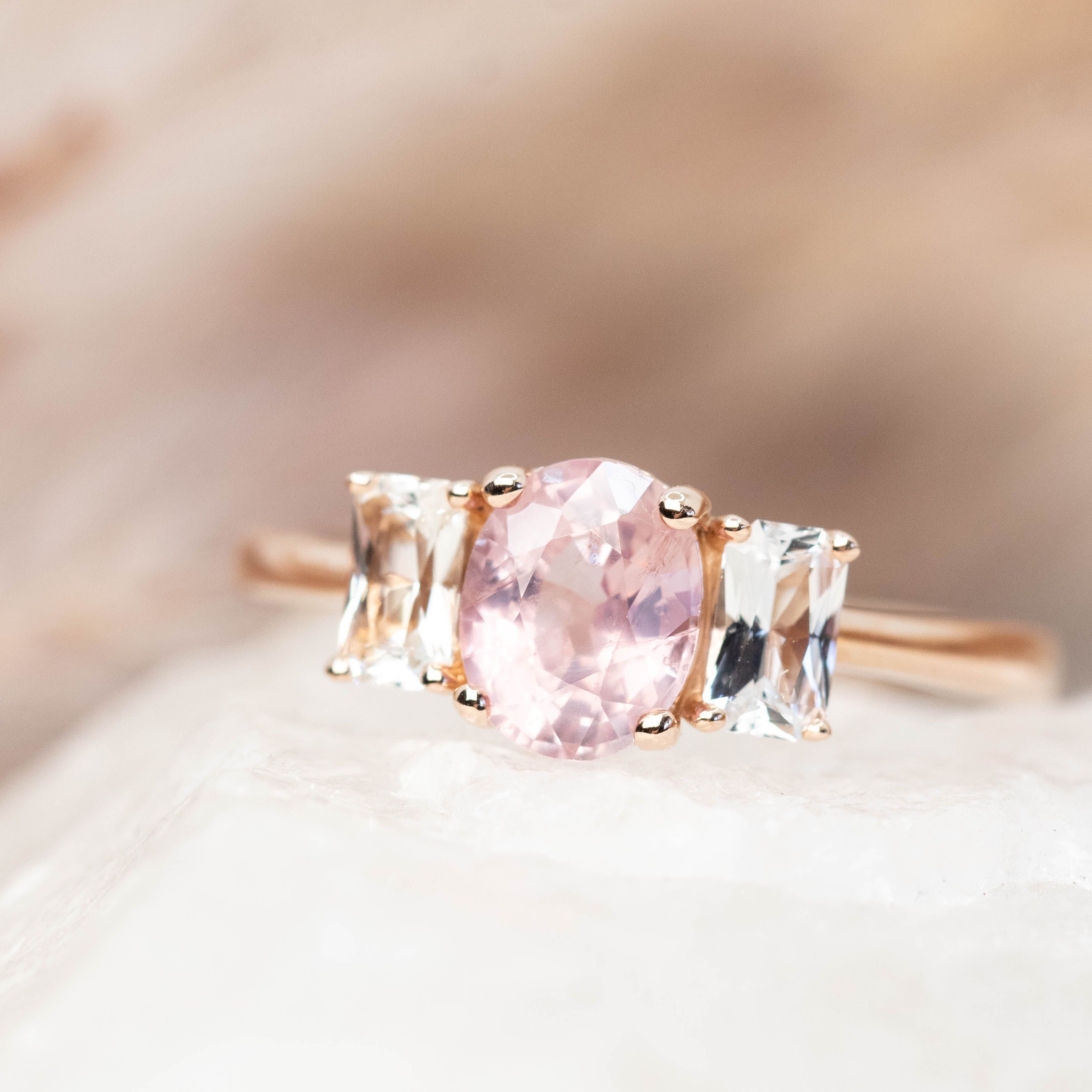 Hellen Ring with a 1.38 Carat Pink Oval Sapphire and White Sapphire Accents in 14k Rose Gold - Ready to Size and Ship - Image 8