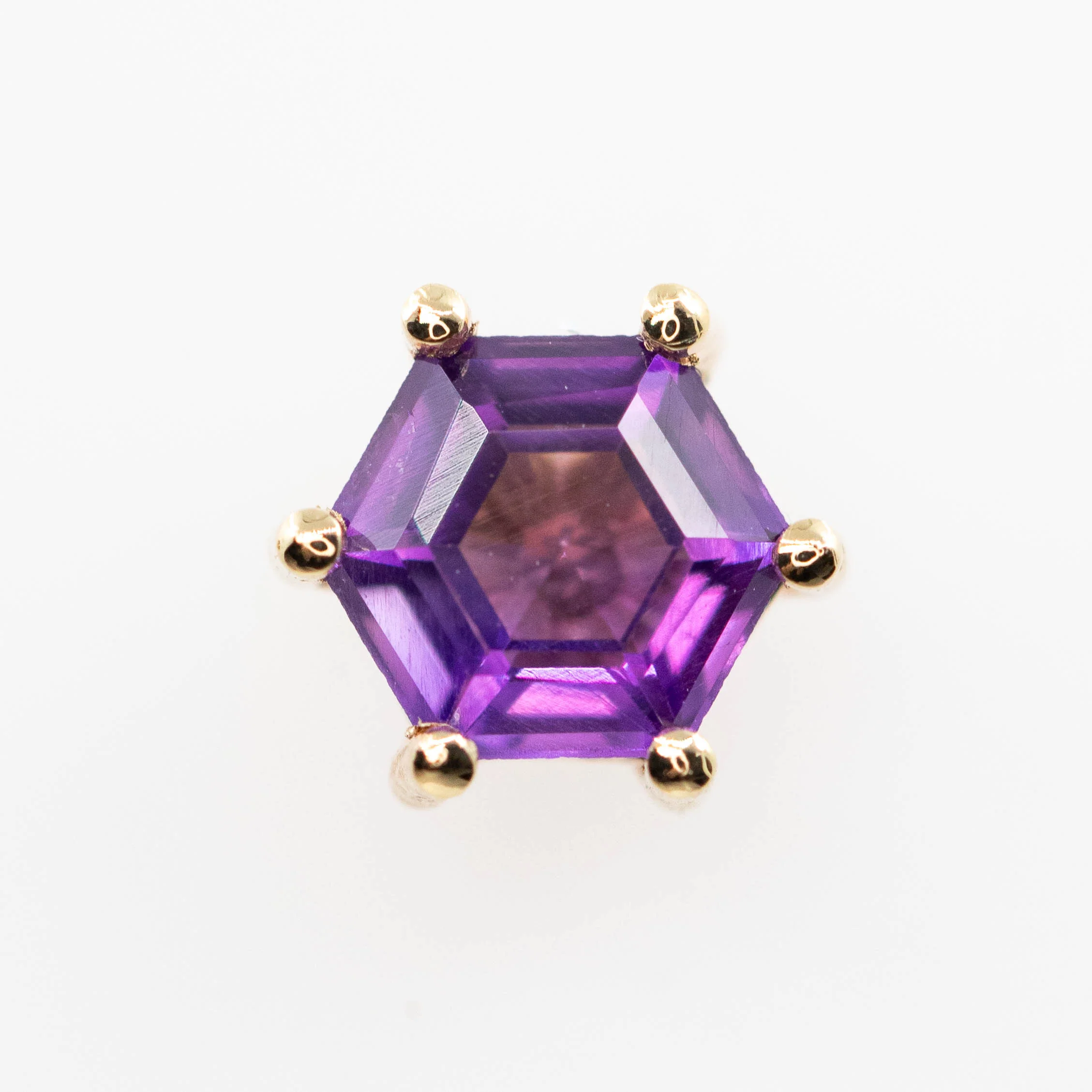 Hexagon Amethyst Earring Studs in 14k Yellow Gold - Ready to Ship - Image 3