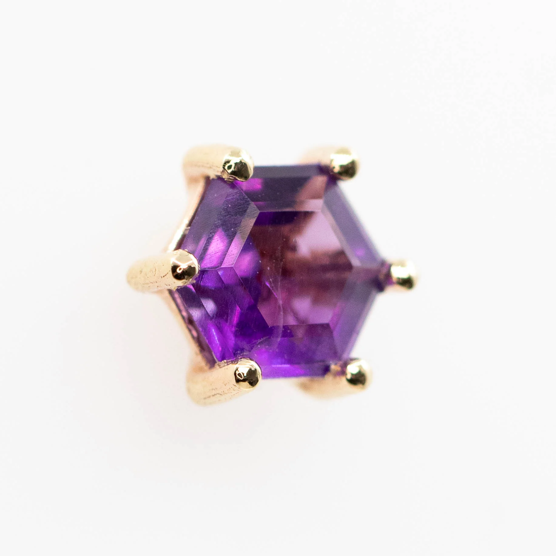 Hexagon Amethyst Earring Studs in 14k Yellow Gold - Ready to Ship - Image 4