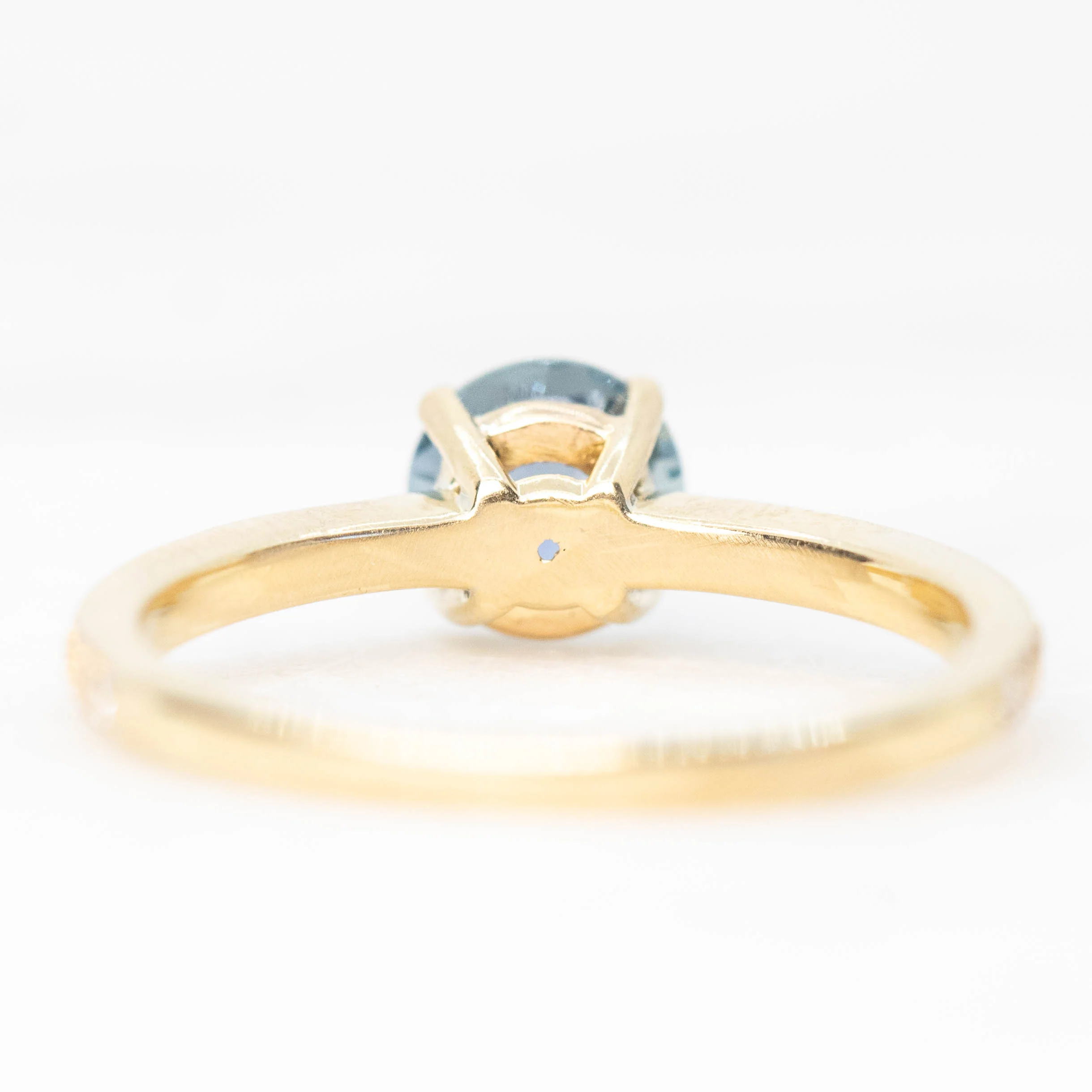 Imani Ring with a 0.96 Carat Round Blue Sapphire and White Accent Diamonds in 14k Yellow Gold - Ready to Size and Ship - Image 6