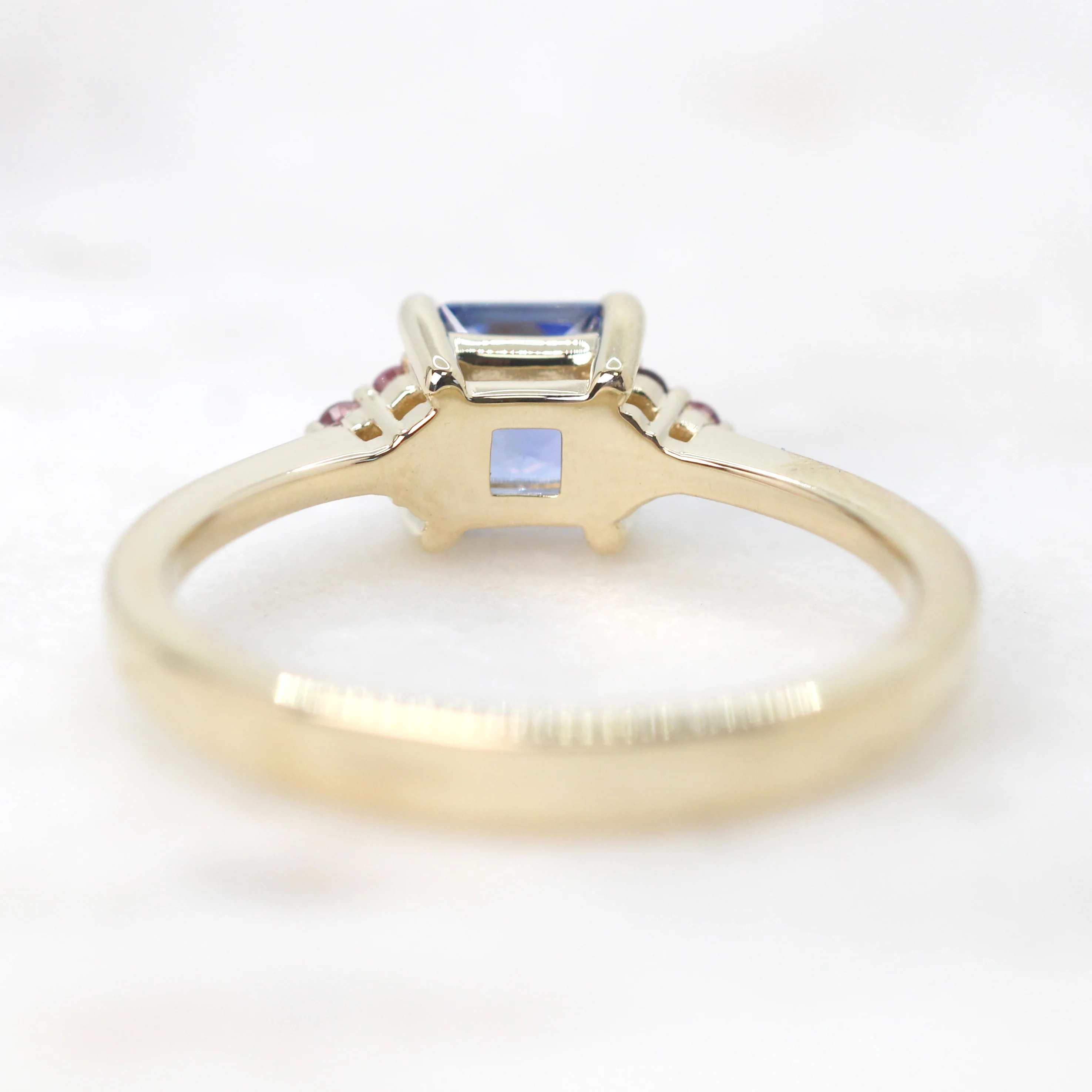 Imogene Ring with a 0.78 Carat Blue Radiant Princess Cut Sapphire and Berry Sapphire Accents in 14k Yellow Gold - Ready to Size and Ship - Image 6