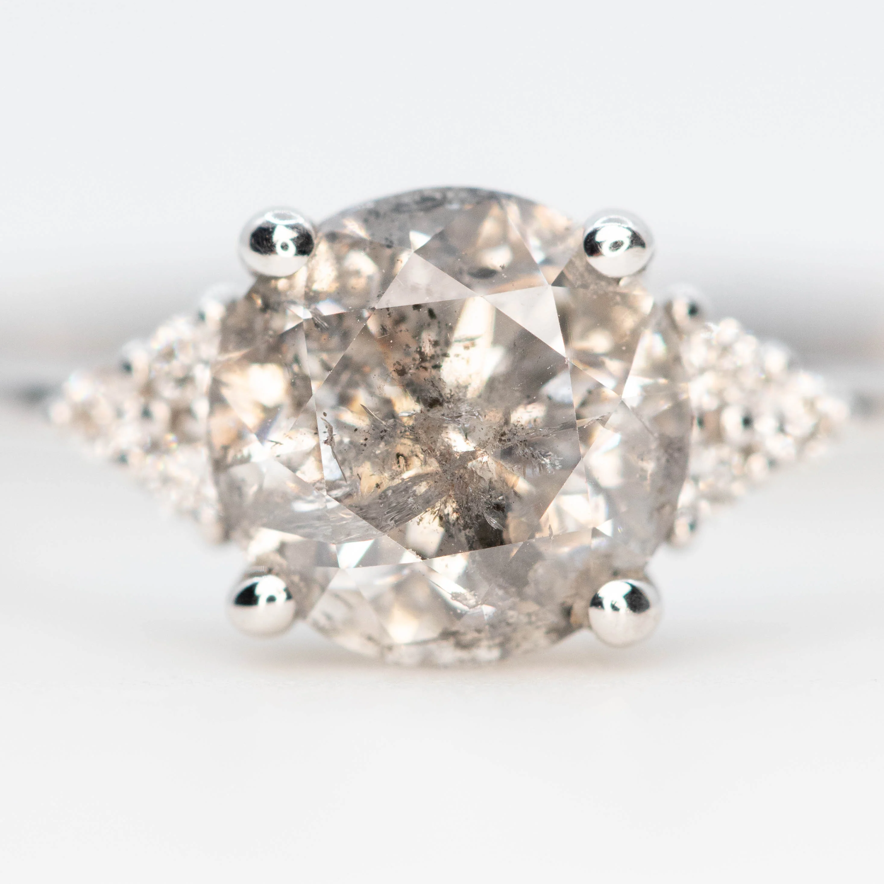Imogene Ring with a 1.28 Carat Round Gray Salt and Pepper Diamond and White Accent Diamonds in 14k White Gold - Ready to Size and Ship - Image 7