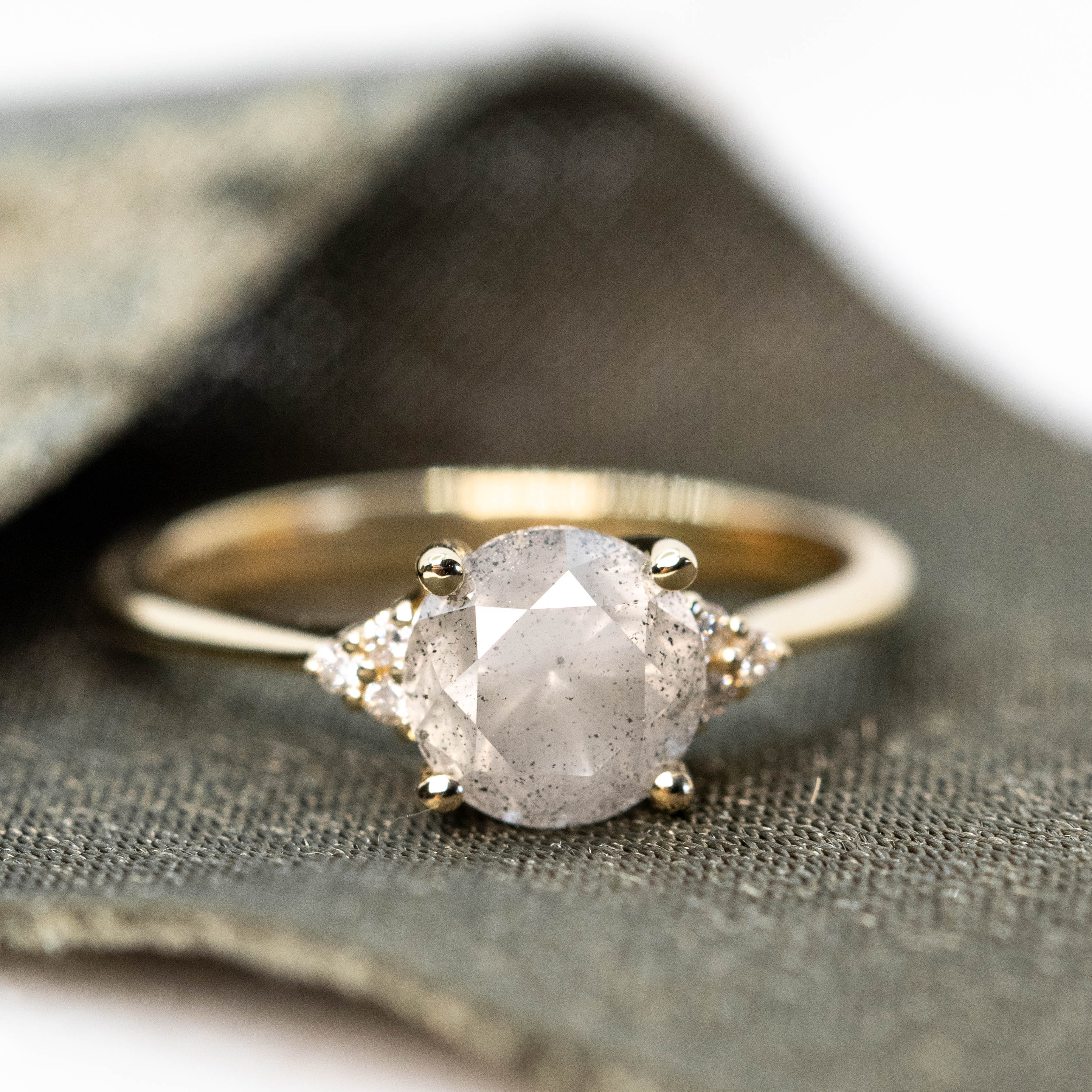 Imogene Ring with a 1.89 Carat Misty White Round Diamond and White Canadian Accent Diamonds in 14k Yellow Gold - Ready to Size and Ship - Image 8