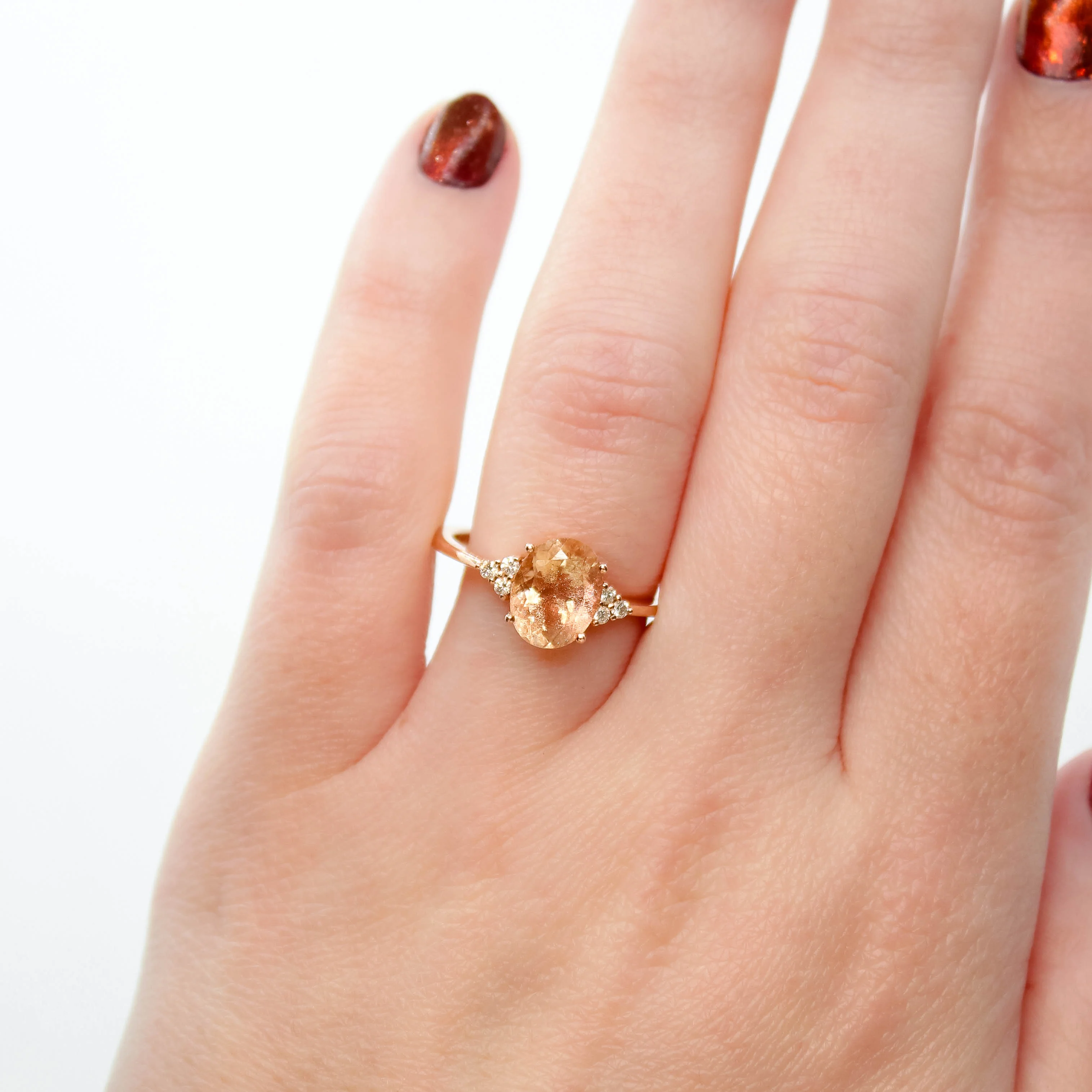 Imogene Ring with a 1.99 Carat Oval Sunstone and White Accent Diamonds in 14k Rose Gold - Ready to Size and Ship - Image 2