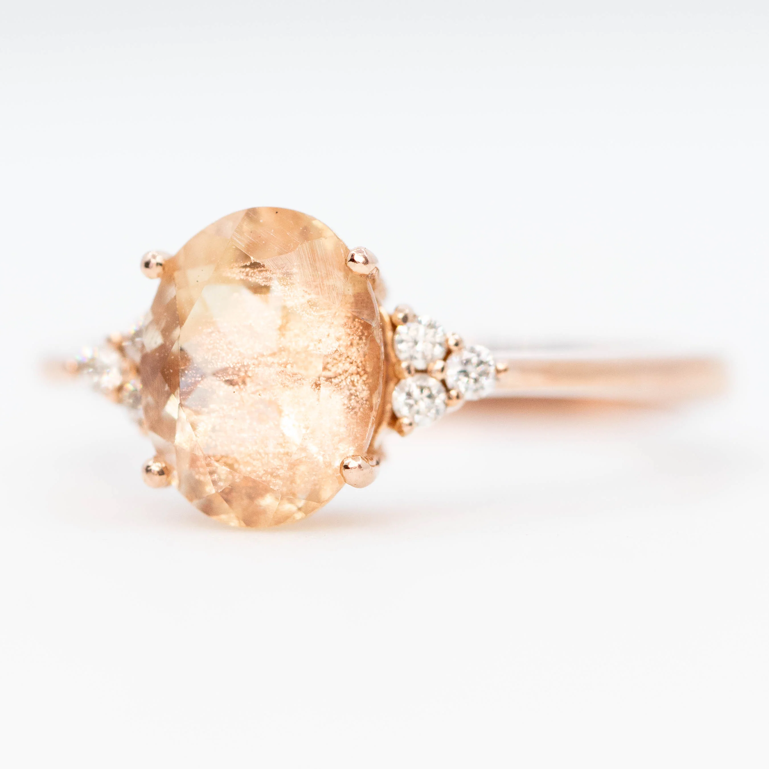 Imogene Ring with a 1.99 Carat Oval Sunstone and White Accent Diamonds in 14k Rose Gold - Ready to Size and Ship - Image 3
