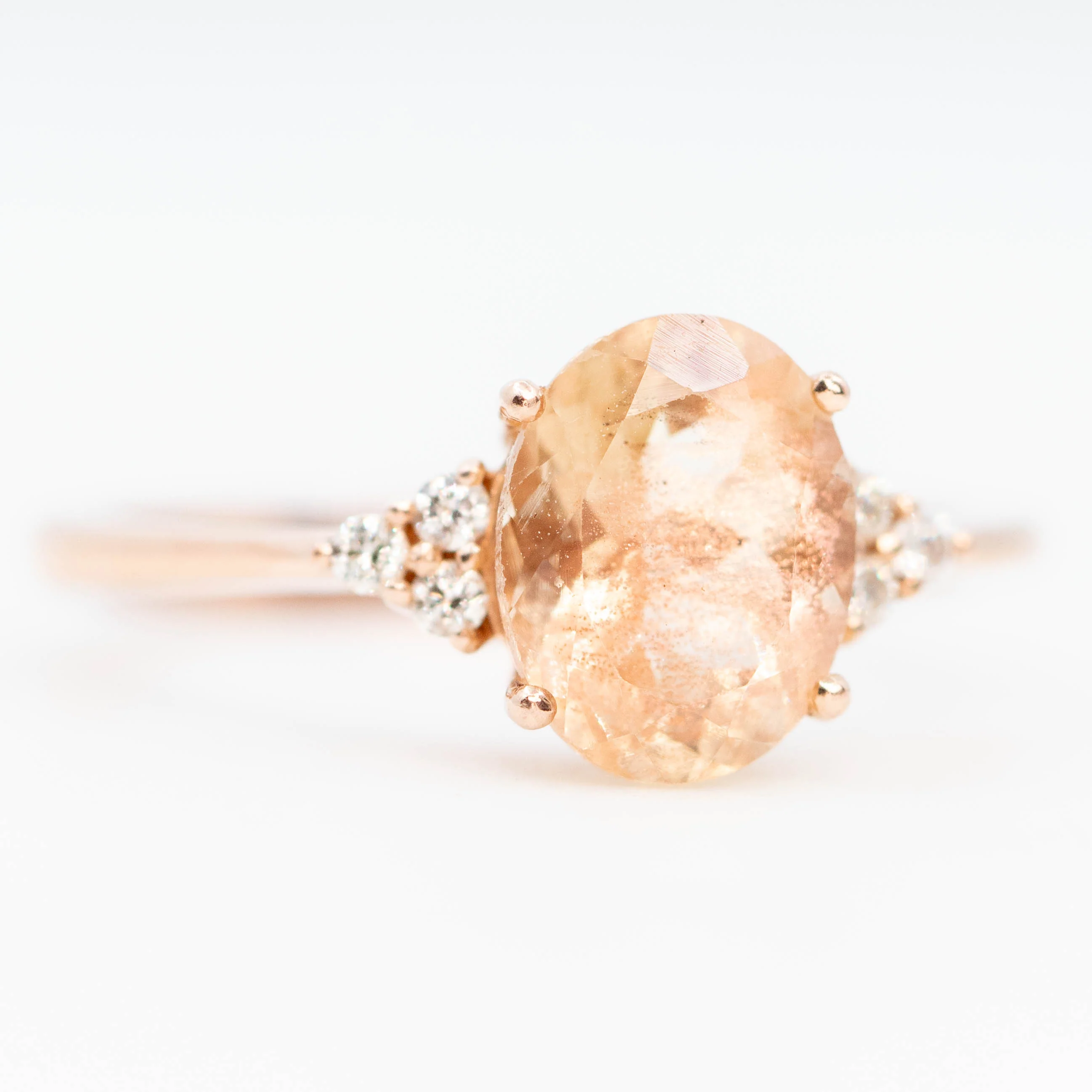 Imogene Ring with a 1.99 Carat Oval Sunstone and White Accent Diamonds in 14k Rose Gold - Ready to Size and Ship - Image 4