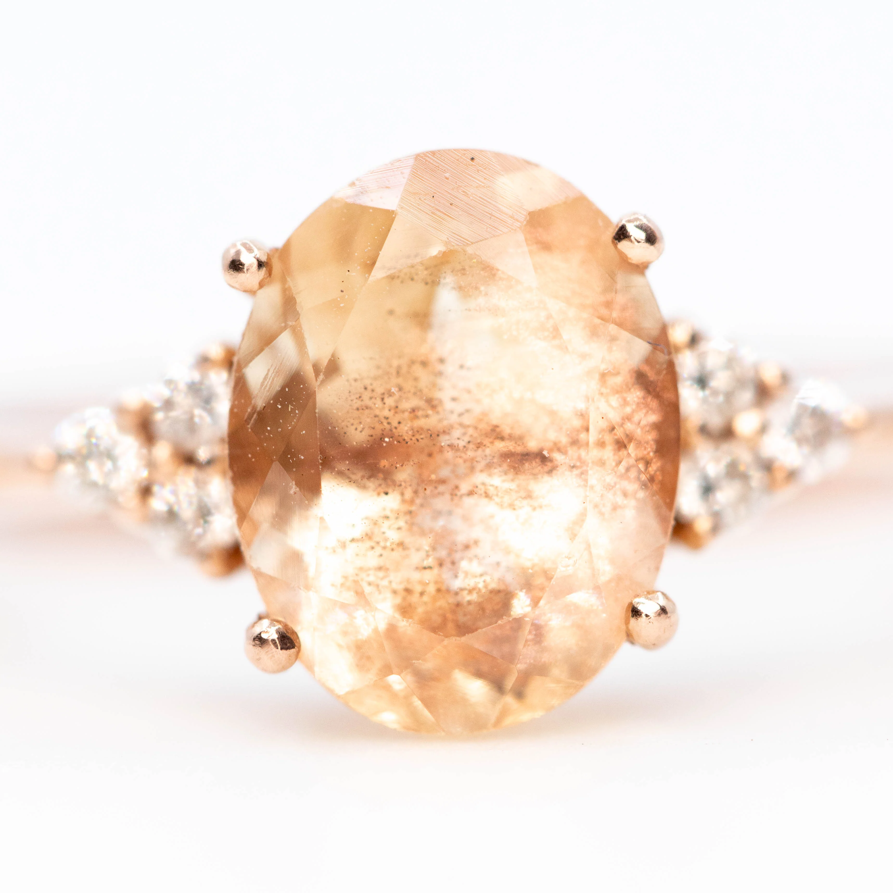 Imogene Ring with a 1.99 Carat Oval Sunstone and White Accent Diamonds in 14k Rose Gold - Ready to Size and Ship - Image 7