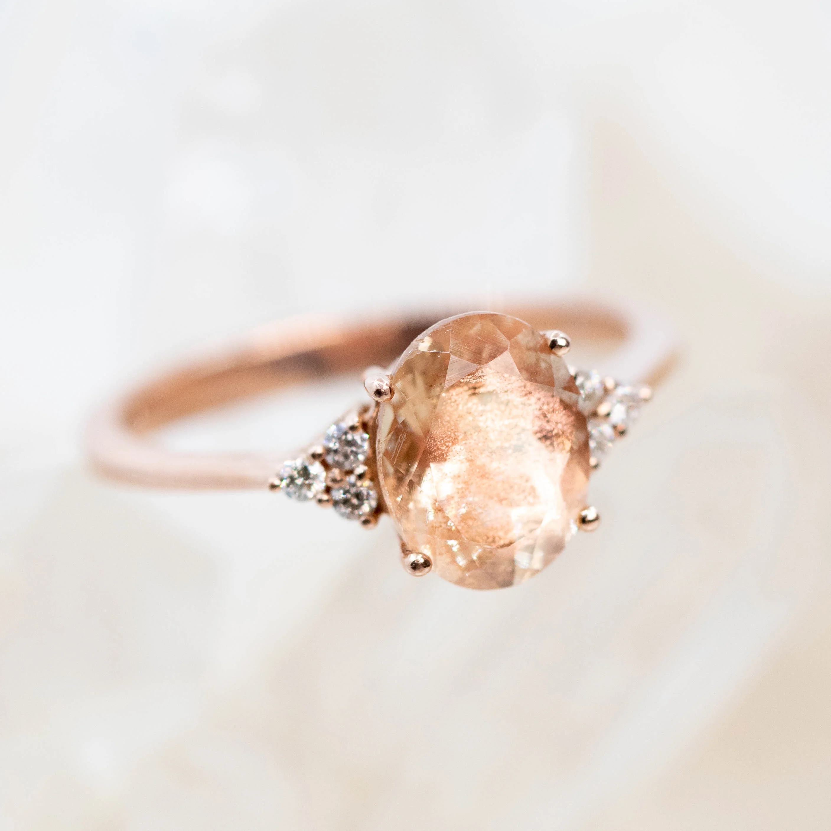 Imogene Ring with a 1.99 Carat Oval Sunstone and White Accent Diamonds in 14k Rose Gold - Ready to Size and Ship - Image 8