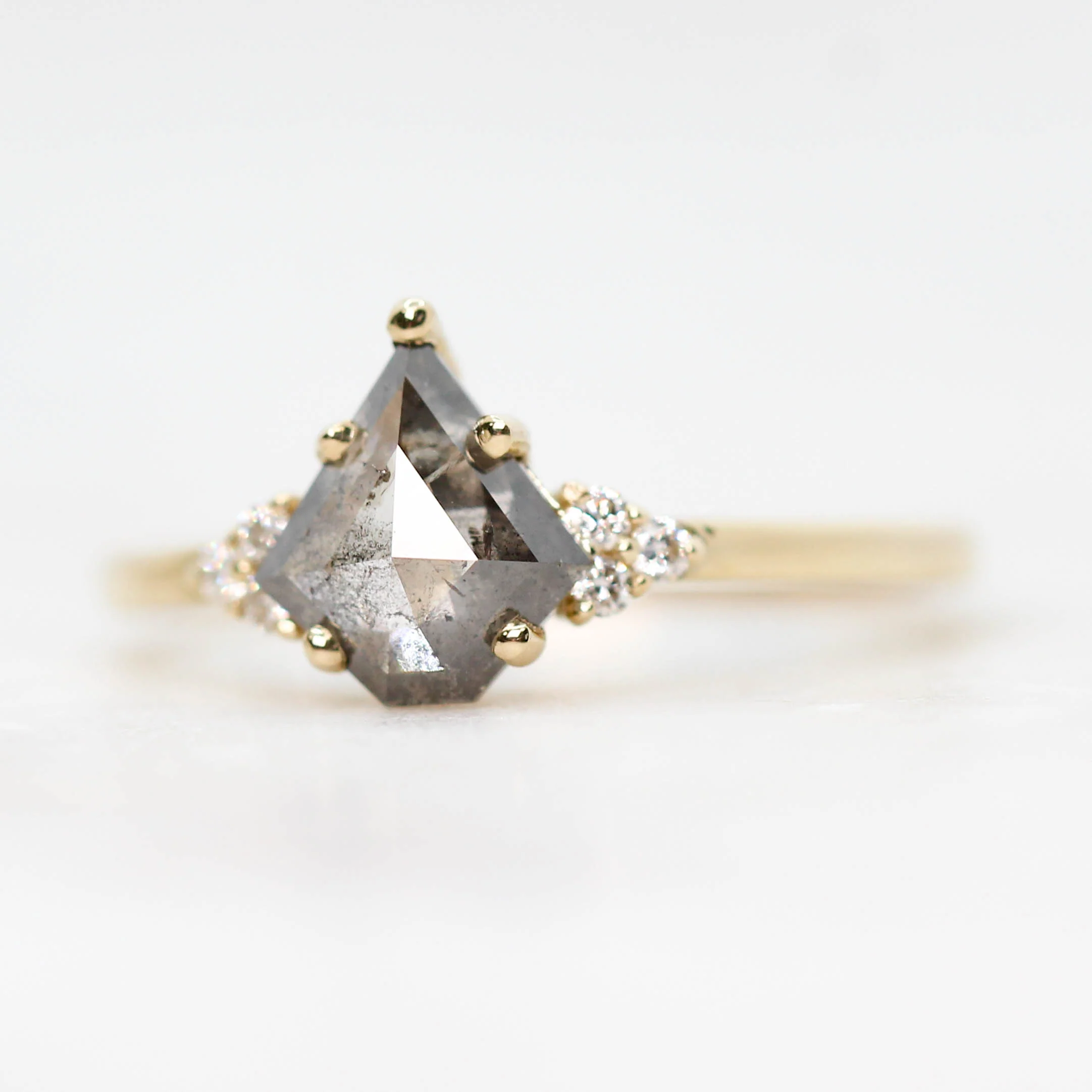 Project: Custom Imogene Ring with a 1 Carat Gray Salt and Pepper Kite Diamond and White Accent Diamonds in 14k - Image 4