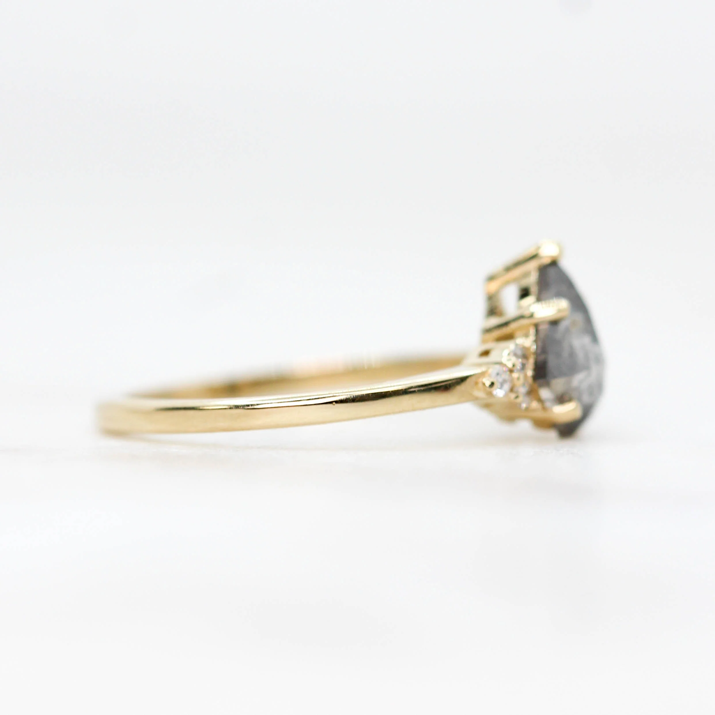 Project: Custom Imogene Ring with a 1 Carat Gray Salt and Pepper Kite Diamond and White Accent Diamonds in 14k - Image 5