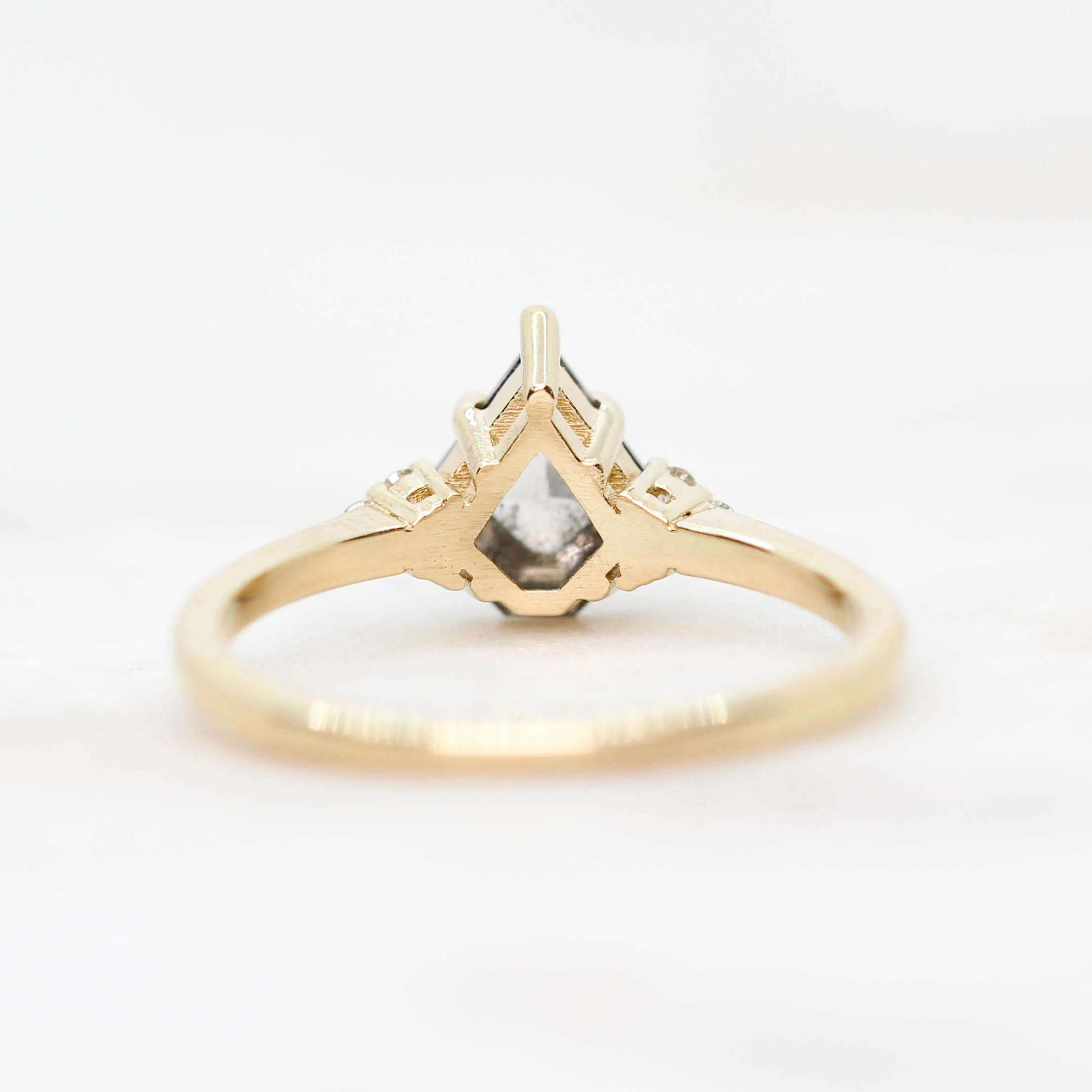 Project: Custom Imogene Ring with a 1 Carat Gray Salt and Pepper Kite Diamond and White Accent Diamonds in 14k - Image 6