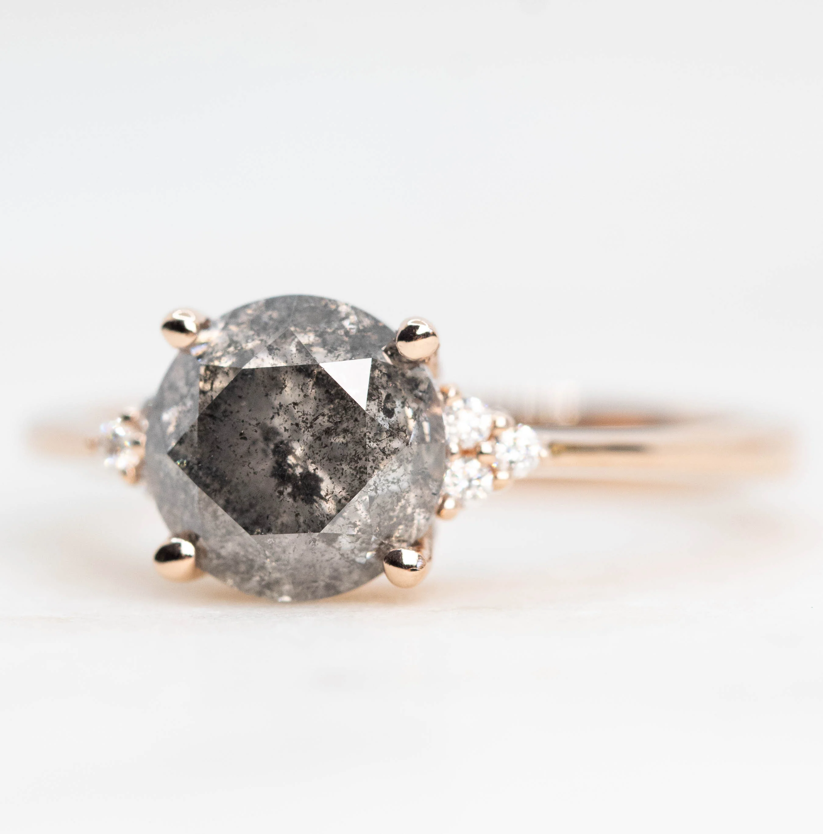 Imogene Ring with a 2.23 Carat Stormy Gray Round Diamond and White Canadian Accent Diamonds in 14k Rose Gold - Ready to Size and Ship - Image 3