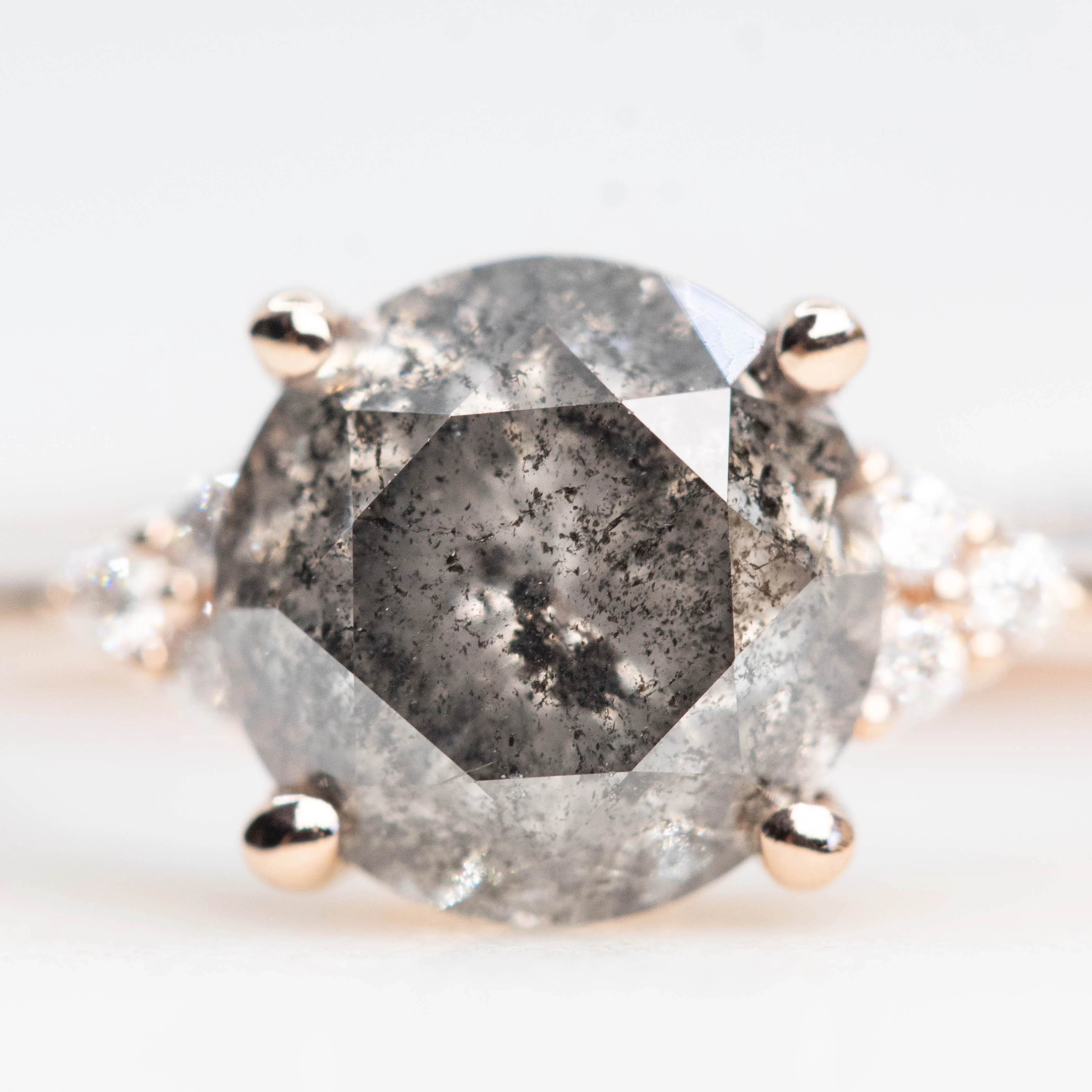 Imogene Ring with a 2.23 Carat Stormy Gray Round Diamond and White Canadian Accent Diamonds in 14k Rose Gold - Ready to Size and Ship - Image 7