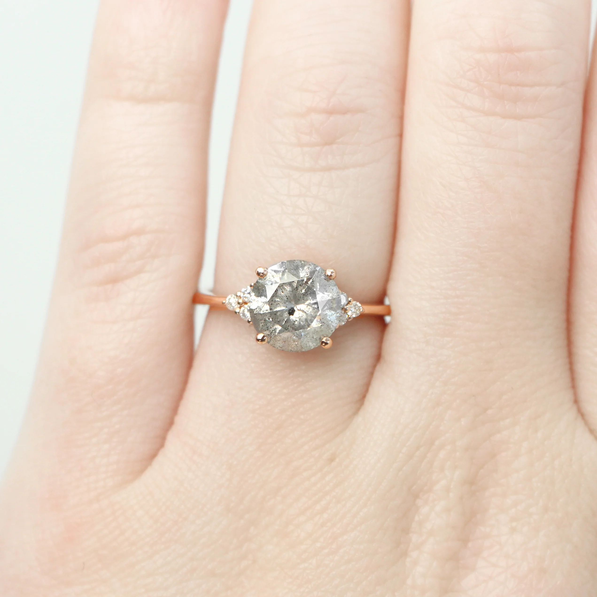 Imogene Ring with a 3.00 Carat Round Gray Salt and Pepper Diamond and White Accent Diamonds in 14k Rose Gold - Ready to Size and Ship - Image 2