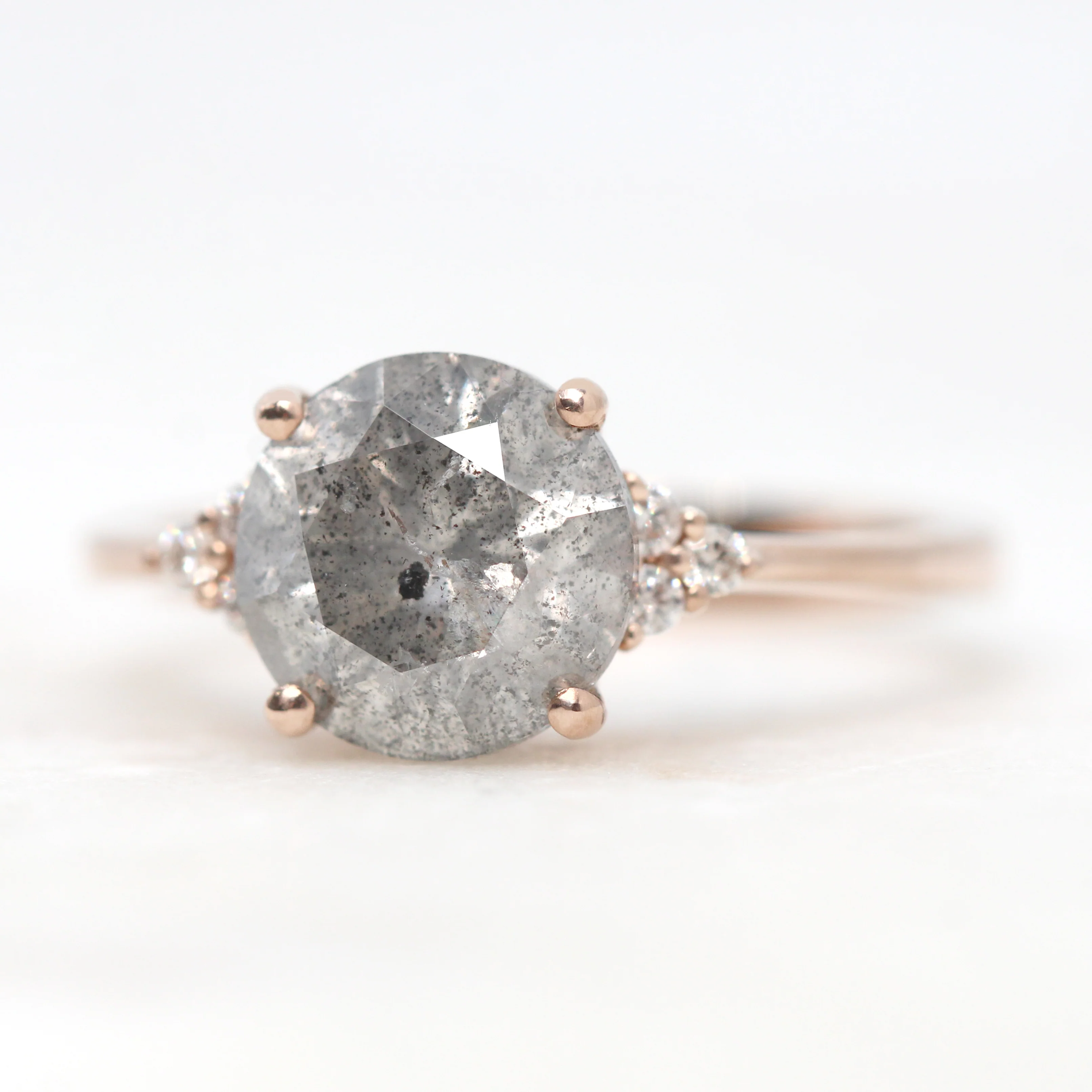 Imogene Ring with a 3.00 Carat Round Gray Salt and Pepper Diamond and White Accent Diamonds in 14k Rose Gold - Ready to Size and Ship - Image 3