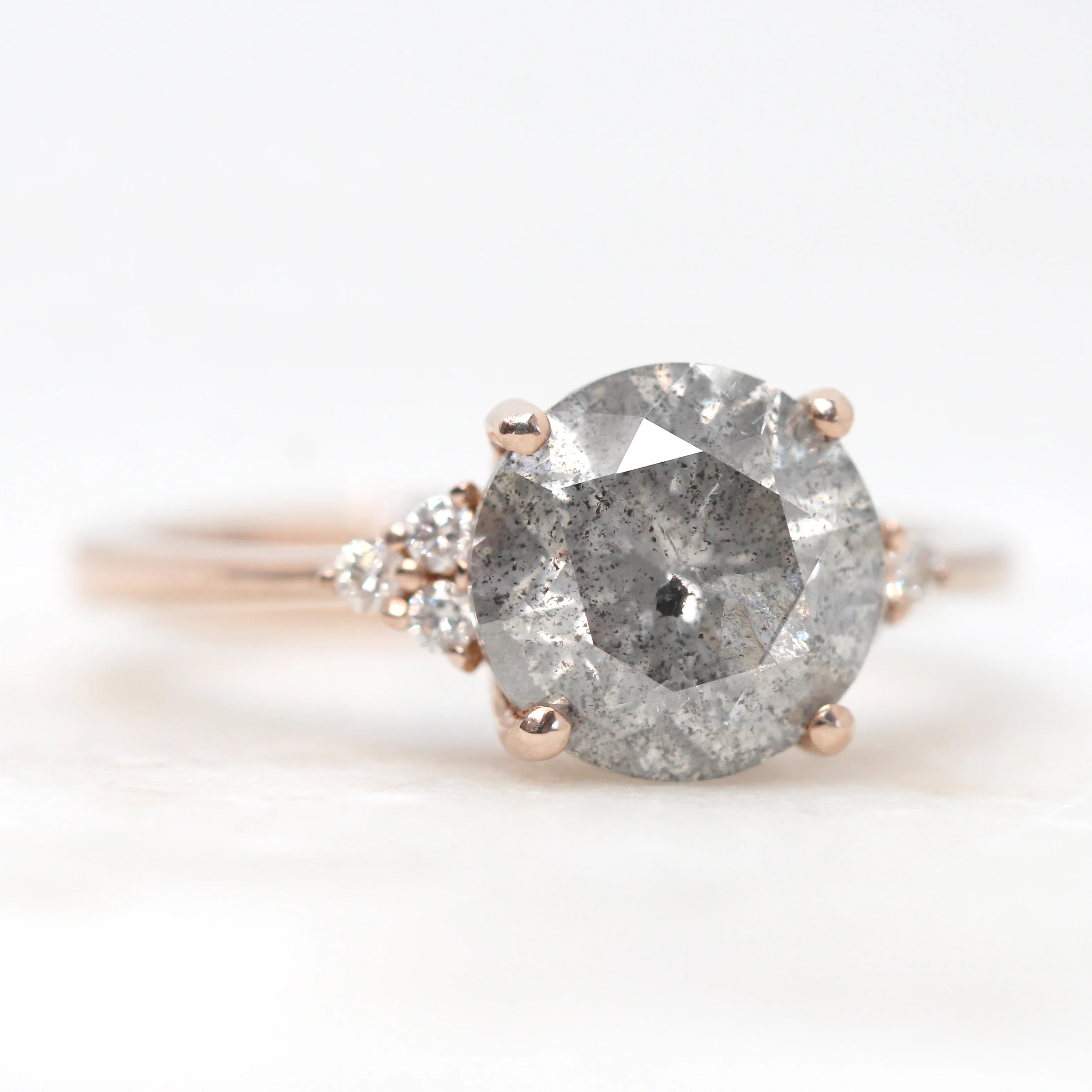 Imogene Ring with a 3.00 Carat Round Gray Salt and Pepper Diamond and White Accent Diamonds in 14k Rose Gold - Ready to Size and Ship - Image 4